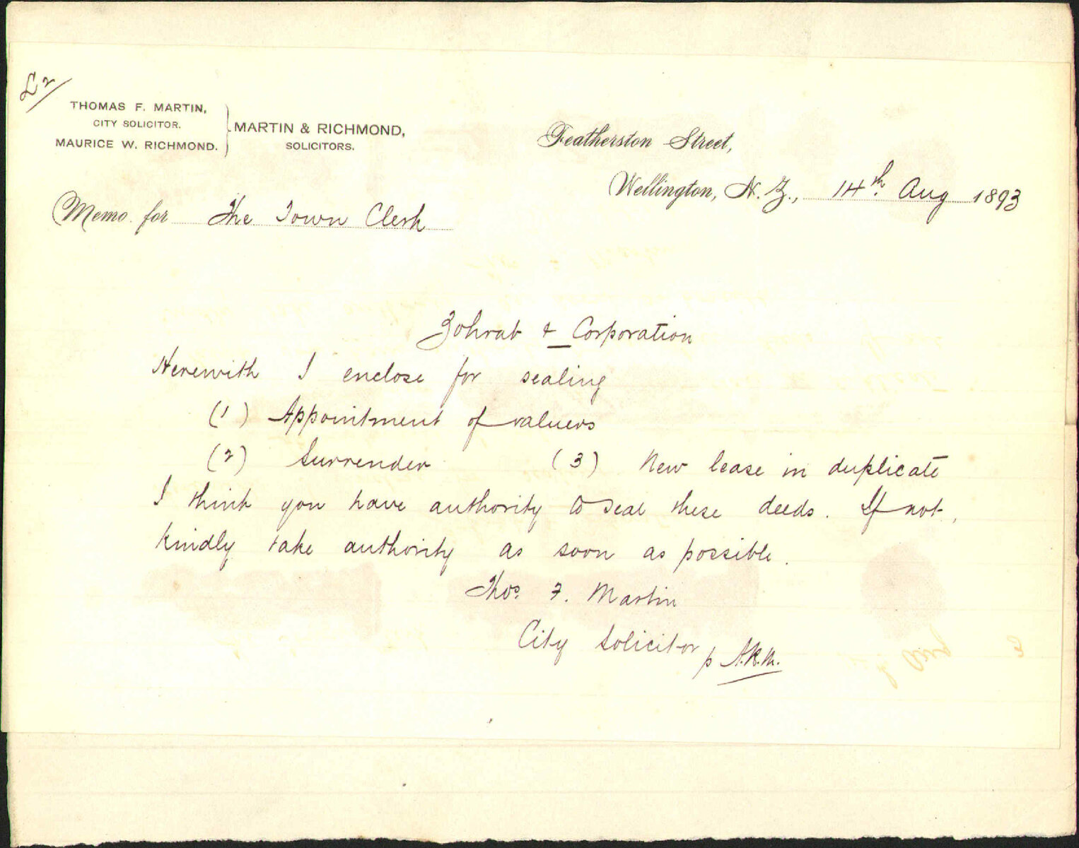 Zohrab &amp; Company's lease - City Solicitor
