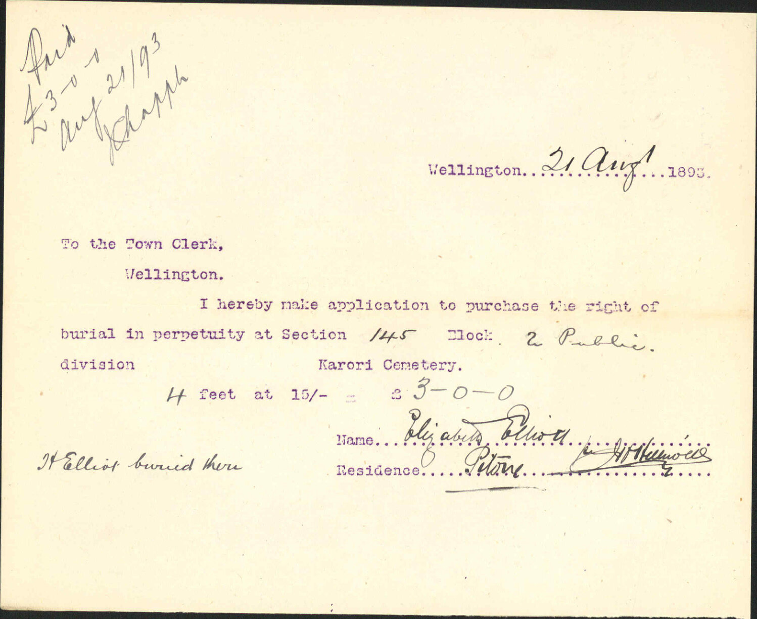Land at Cemetery - Mrs Elliott