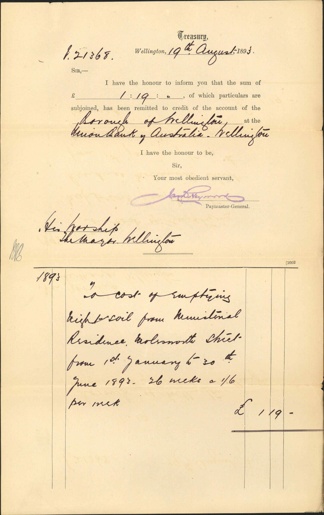 Advising payment of accounts - Treasury