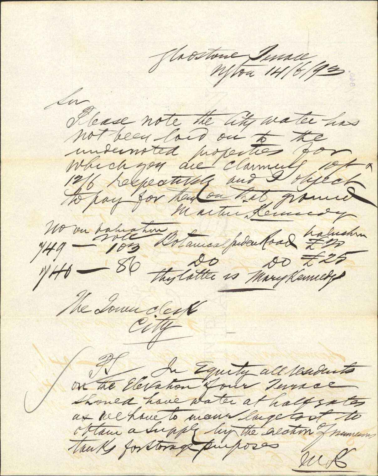 Water rate - M Kennedy