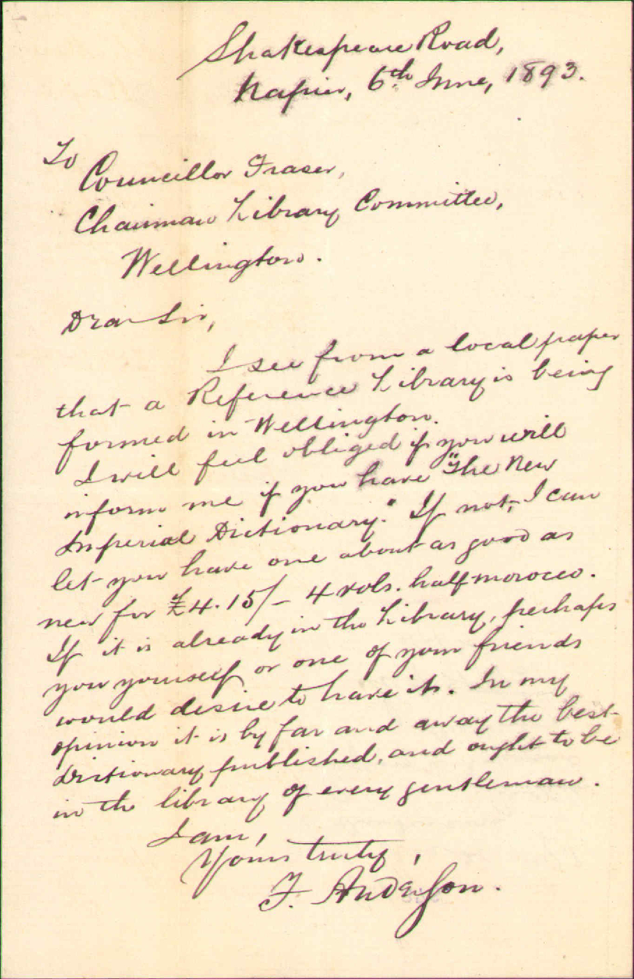Enquiry regarding Imperial Dictionary - F Anderson, Napier