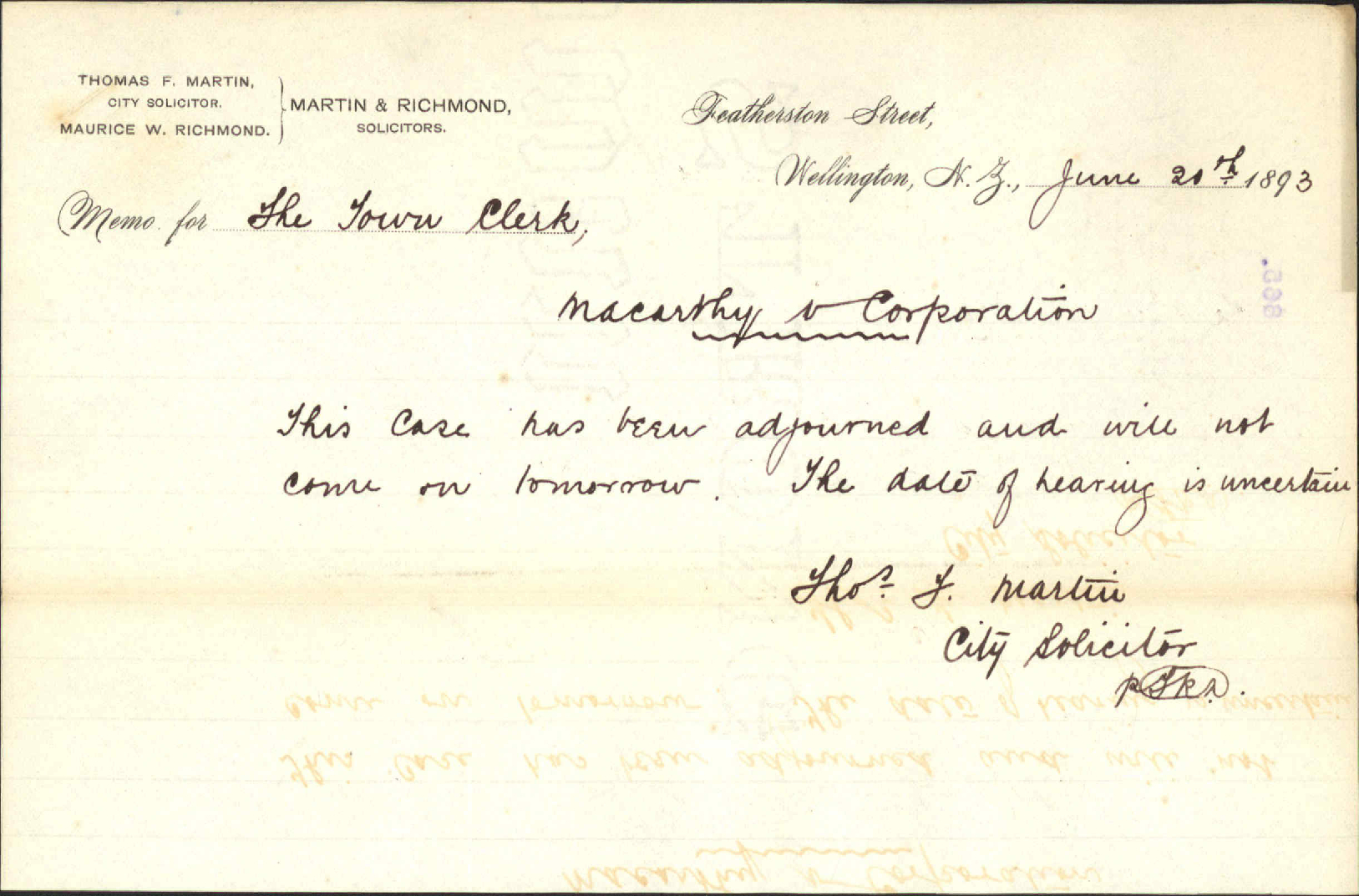 Macarthy's case further adjourned - City Solicitor