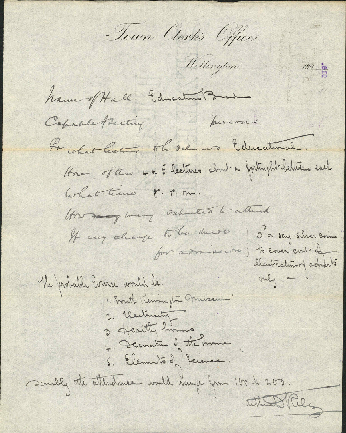 Lectures at Education Board building - A D Riley