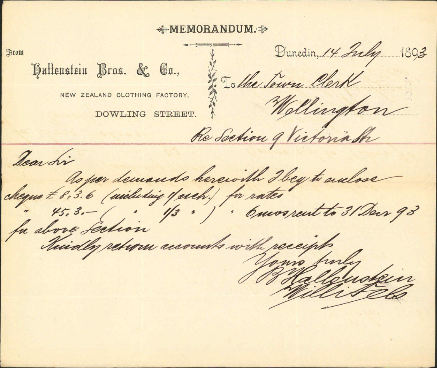 With cheque for rent - B Hallenstein