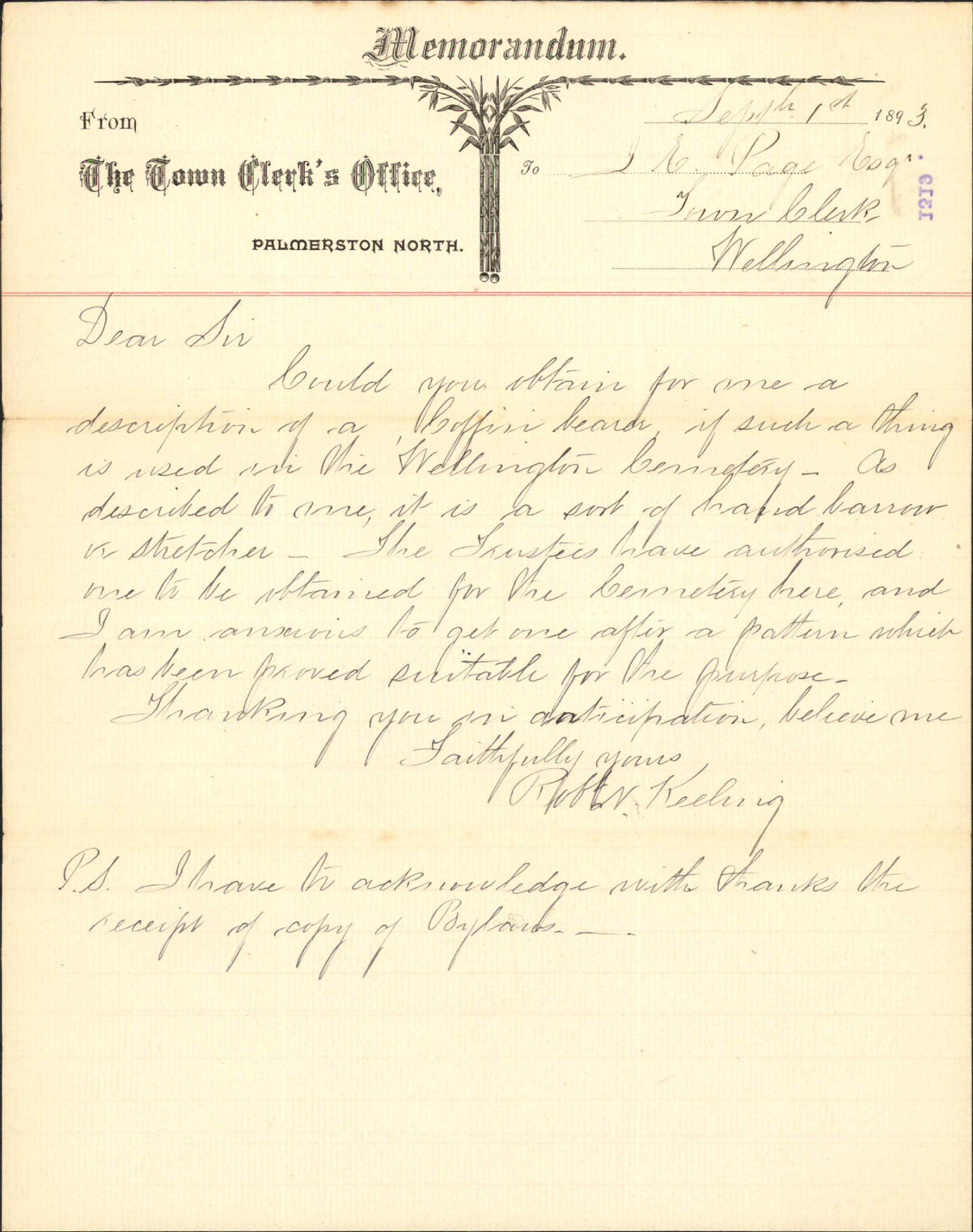 Enquiry regarding funerals - Town Clerk, Palmerston North