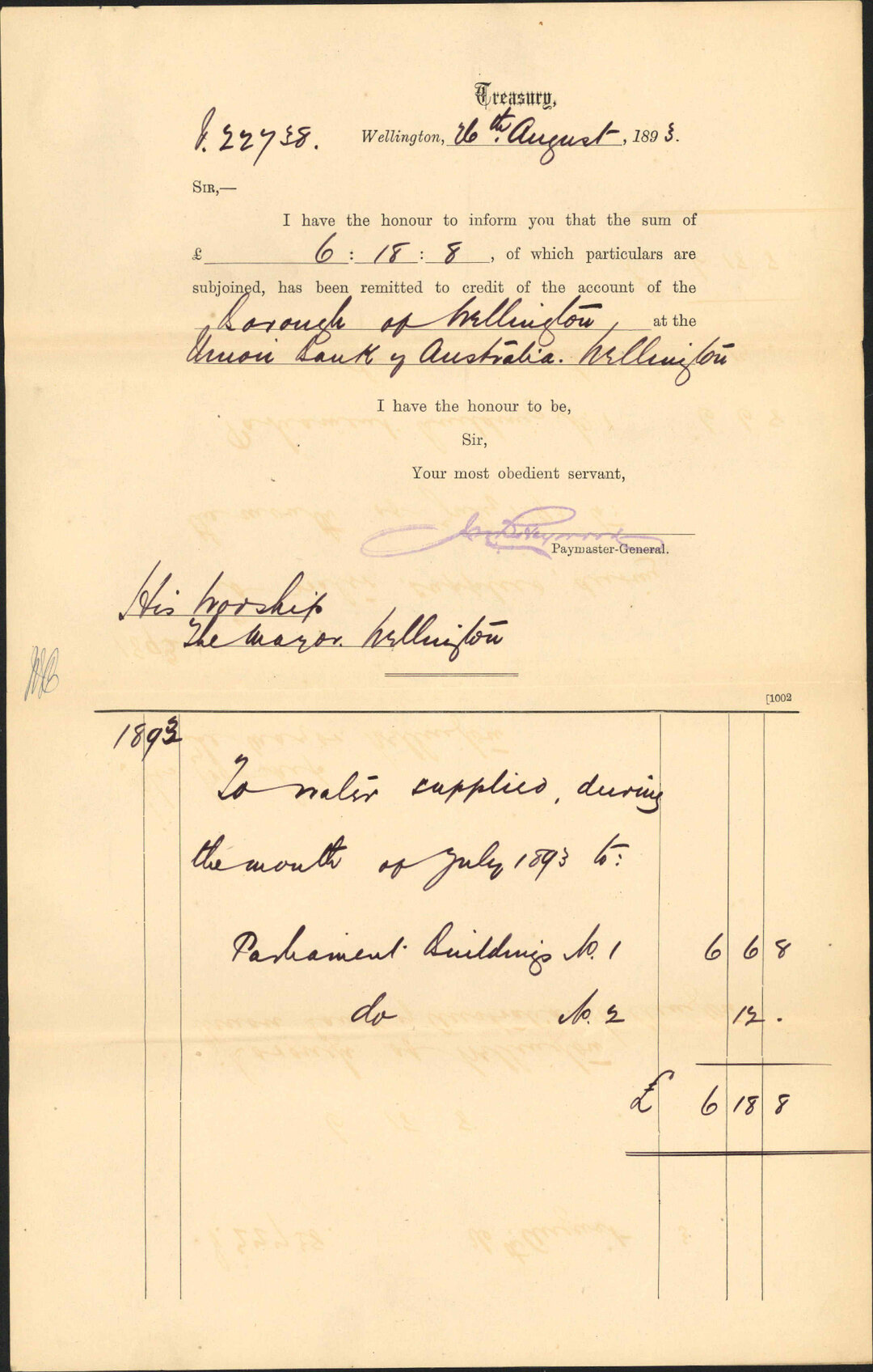 Advising payment of accounts - Treasury