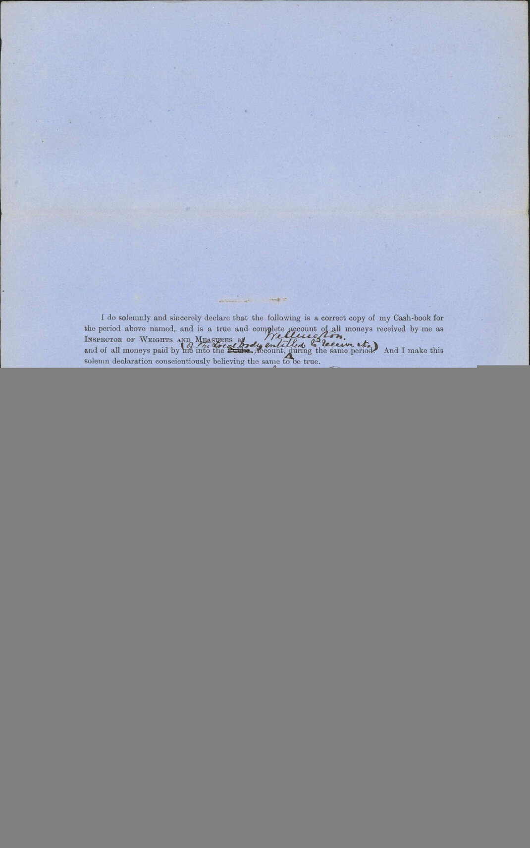 Return of amount received - Inspector of Weights and Measures