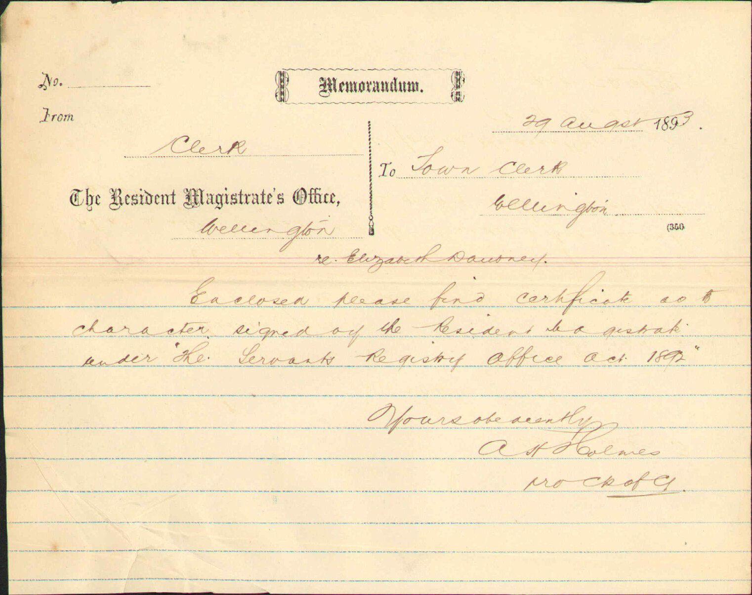 Servants Registry office - Mrs Daubney