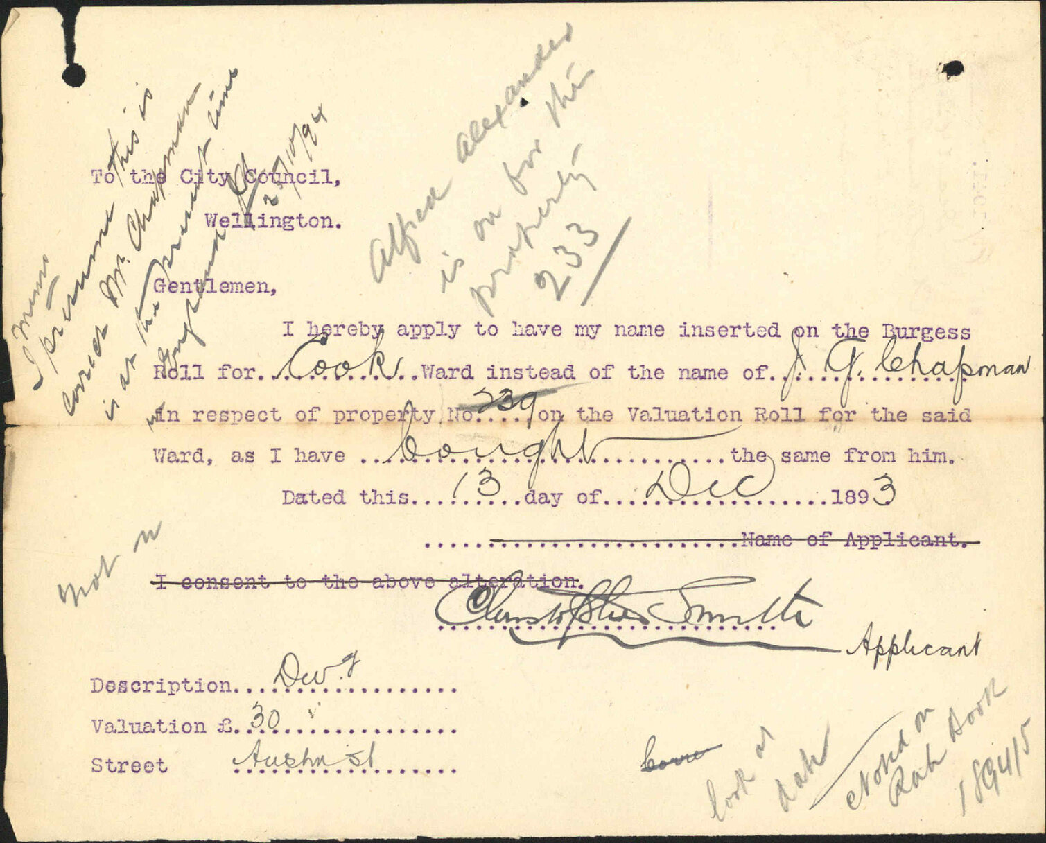 Asking to be placed on Burgess Roll - Christopher Smith