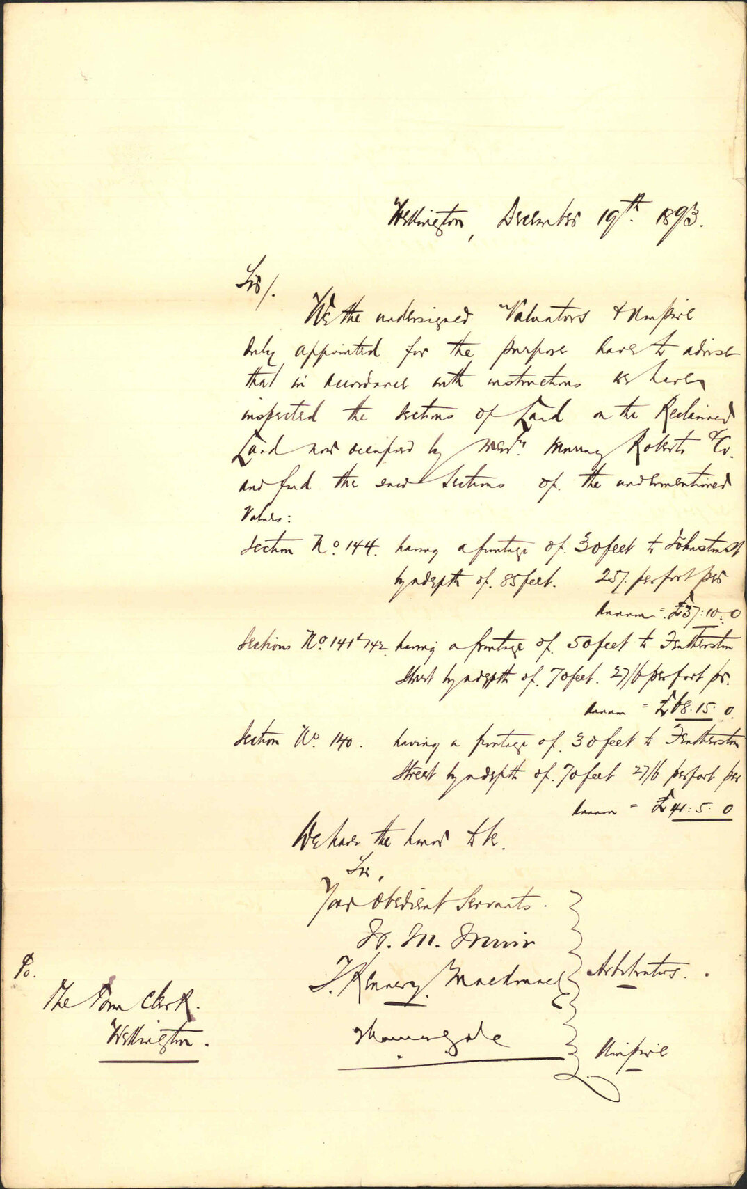 Valuation of Robert and Co's sections of land - William Main and others