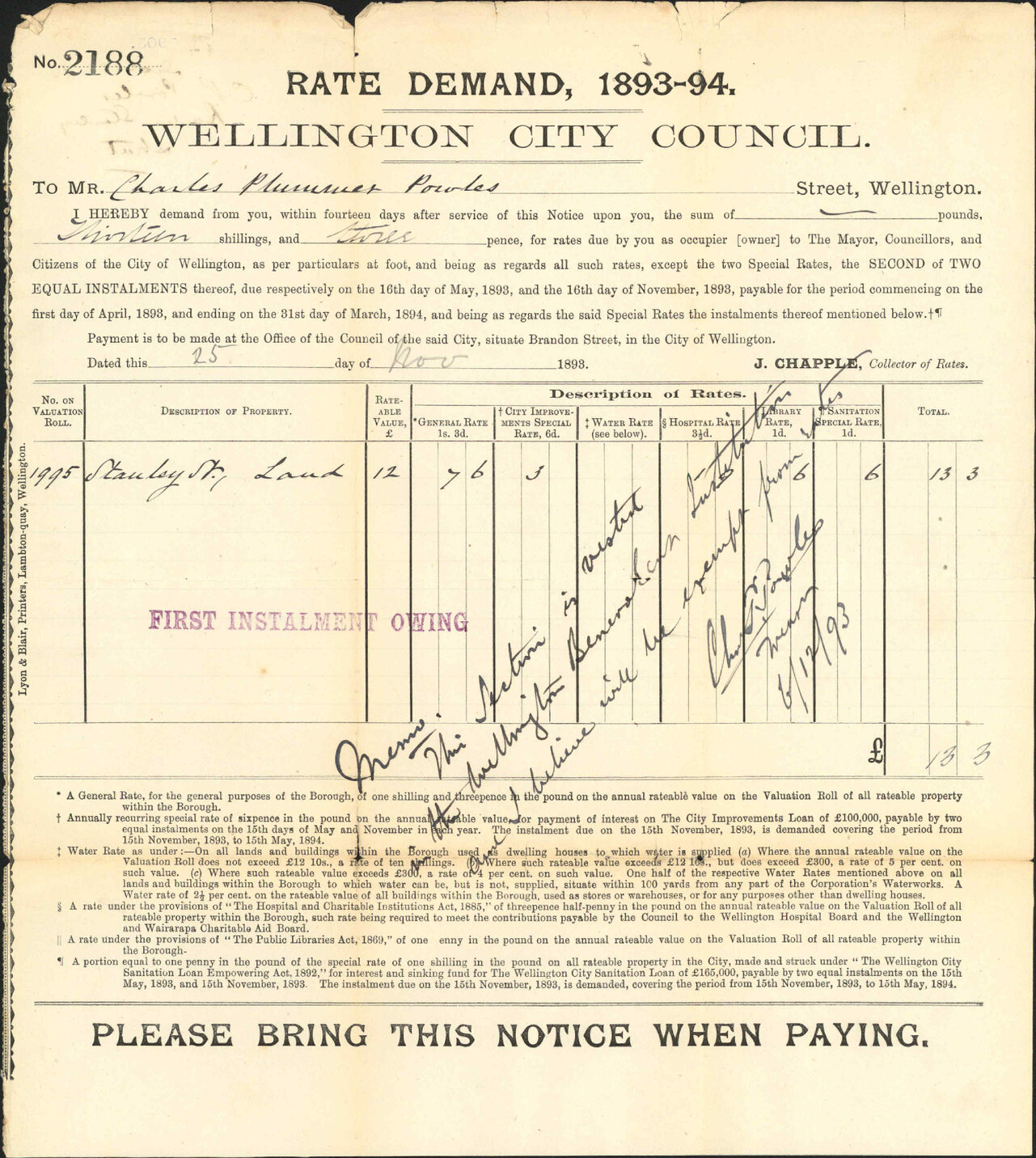 Rates, Stanley Street - C P Powles
