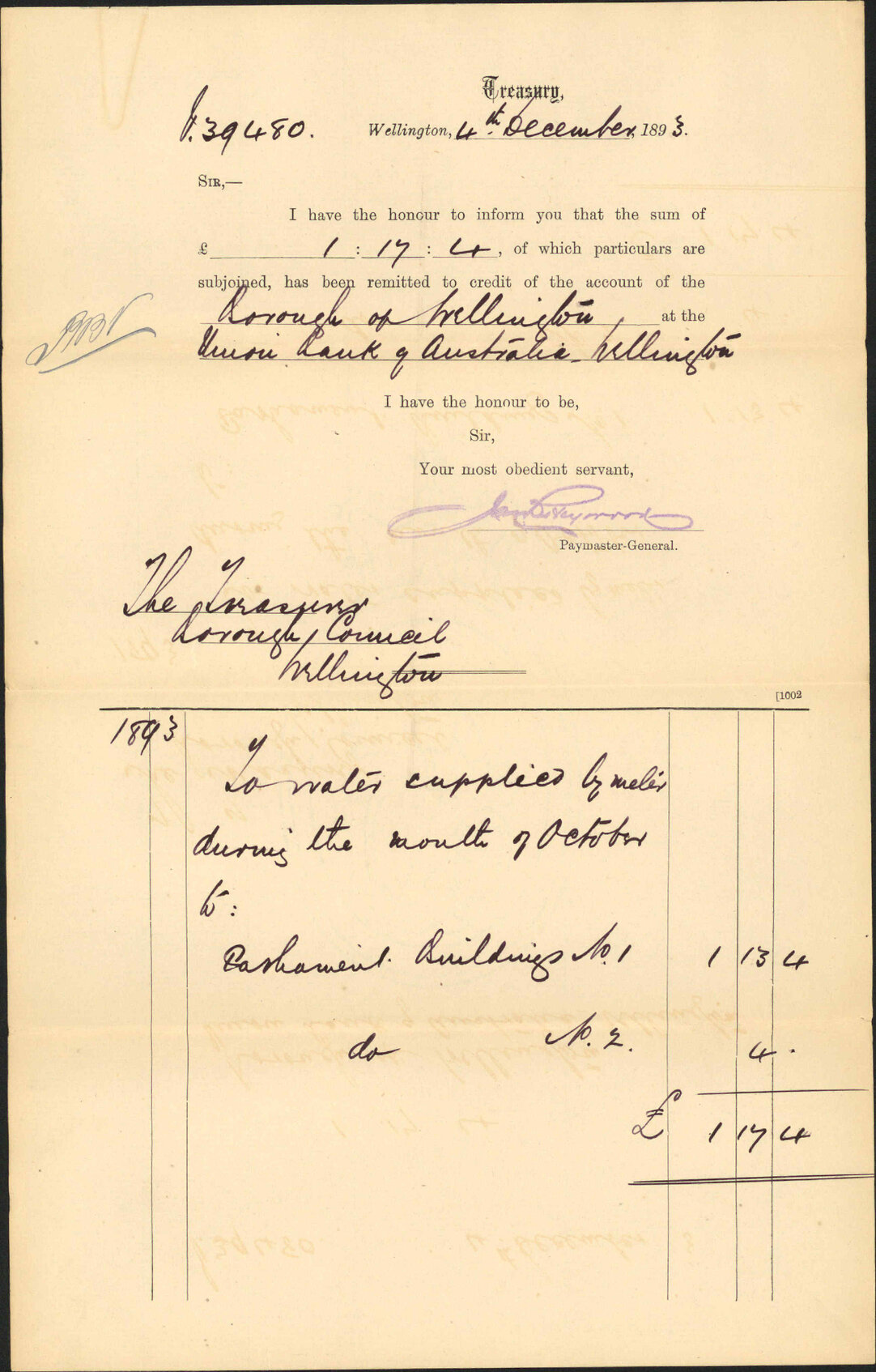 Advising payment of accounts - Treasury