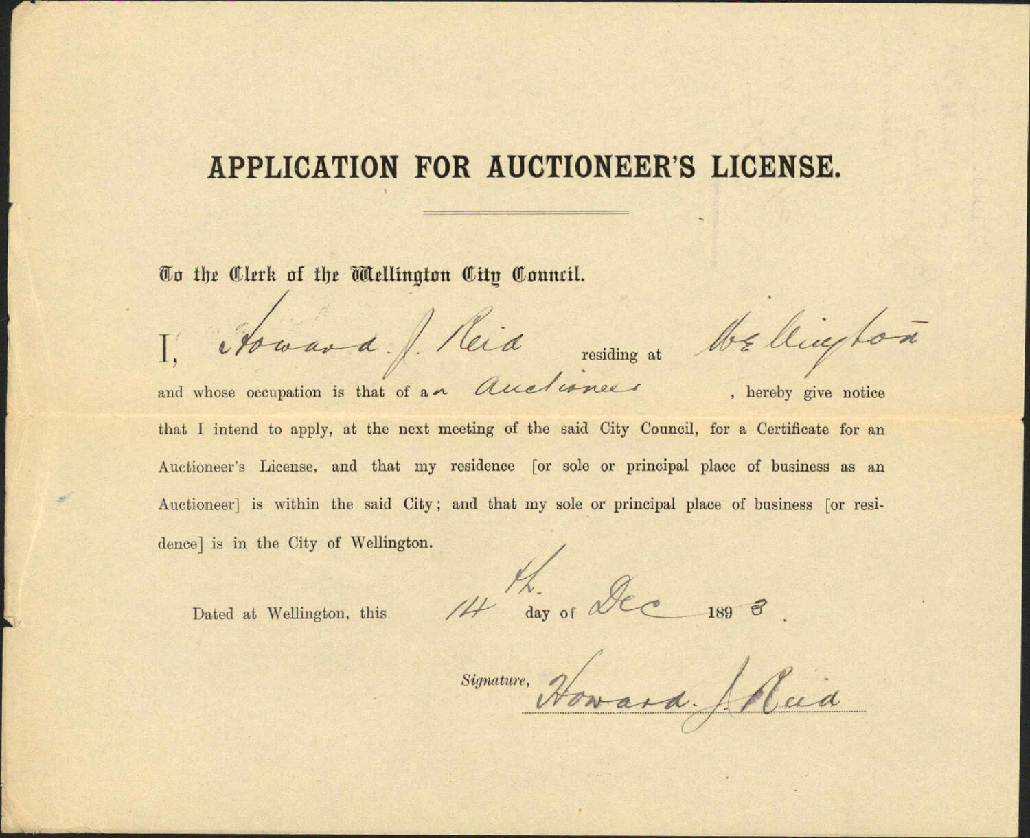 Auctioneer's license - H J Reid