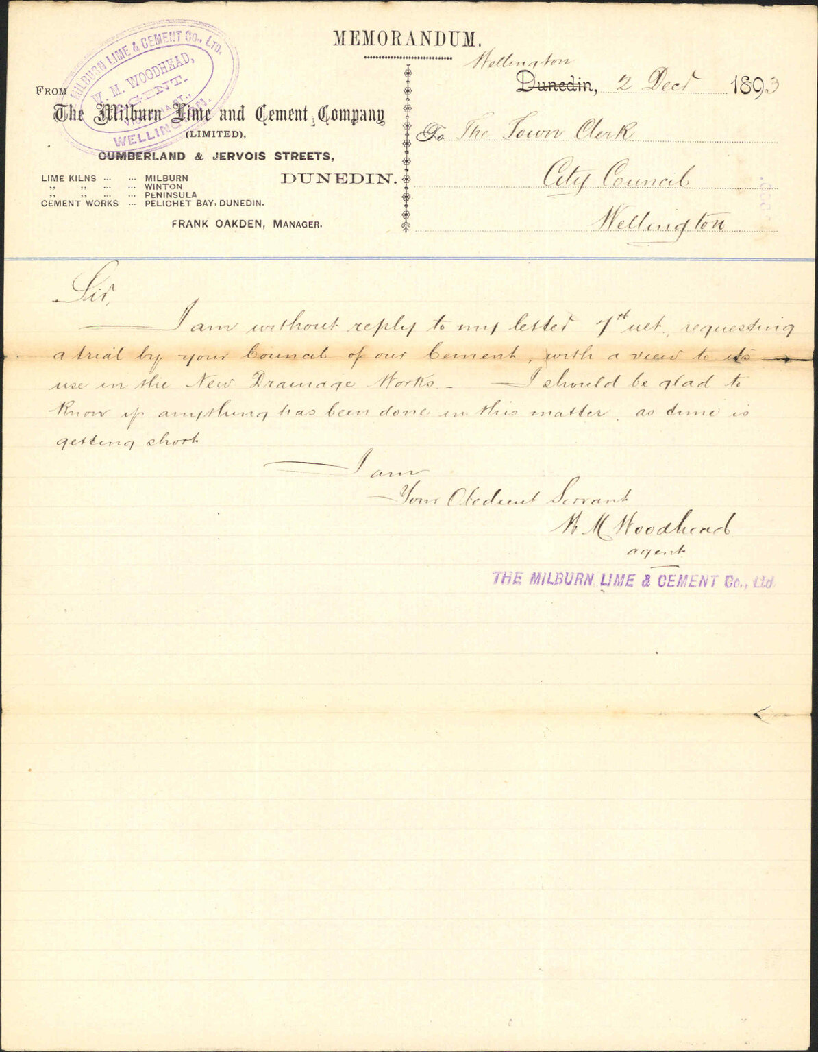 Trial of their cement - Milburn Lime Company