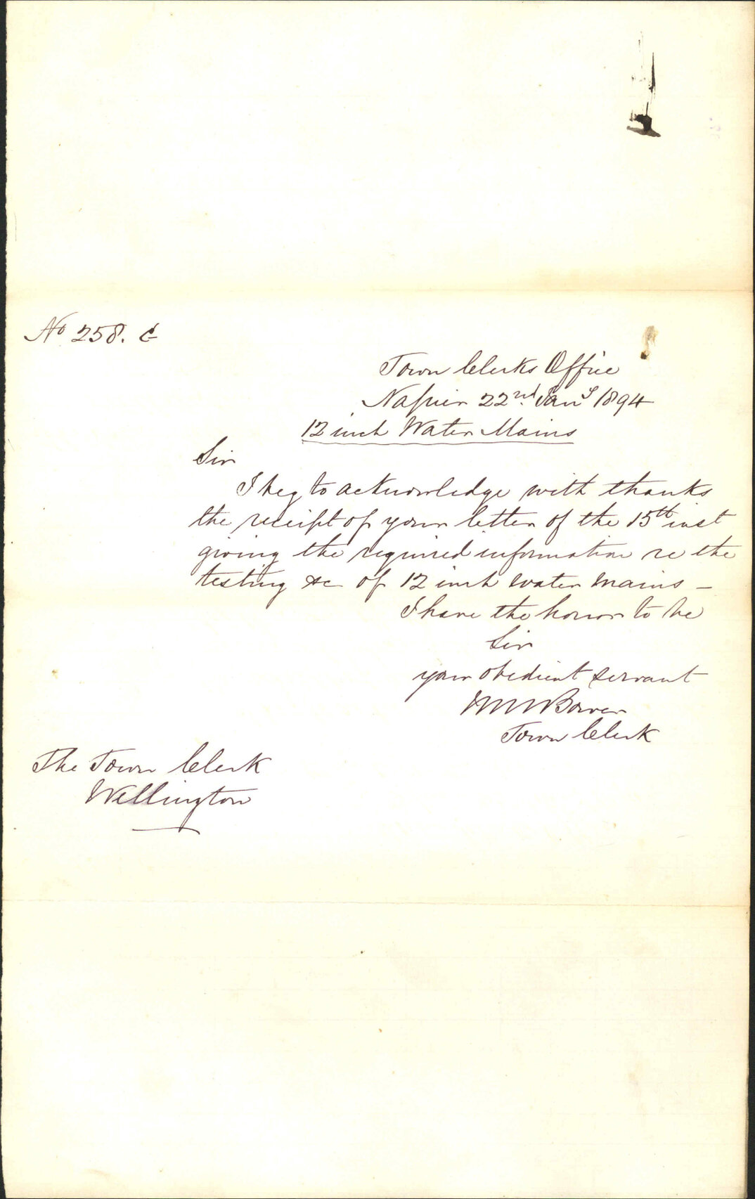Water mains - Town Clerk, Napier