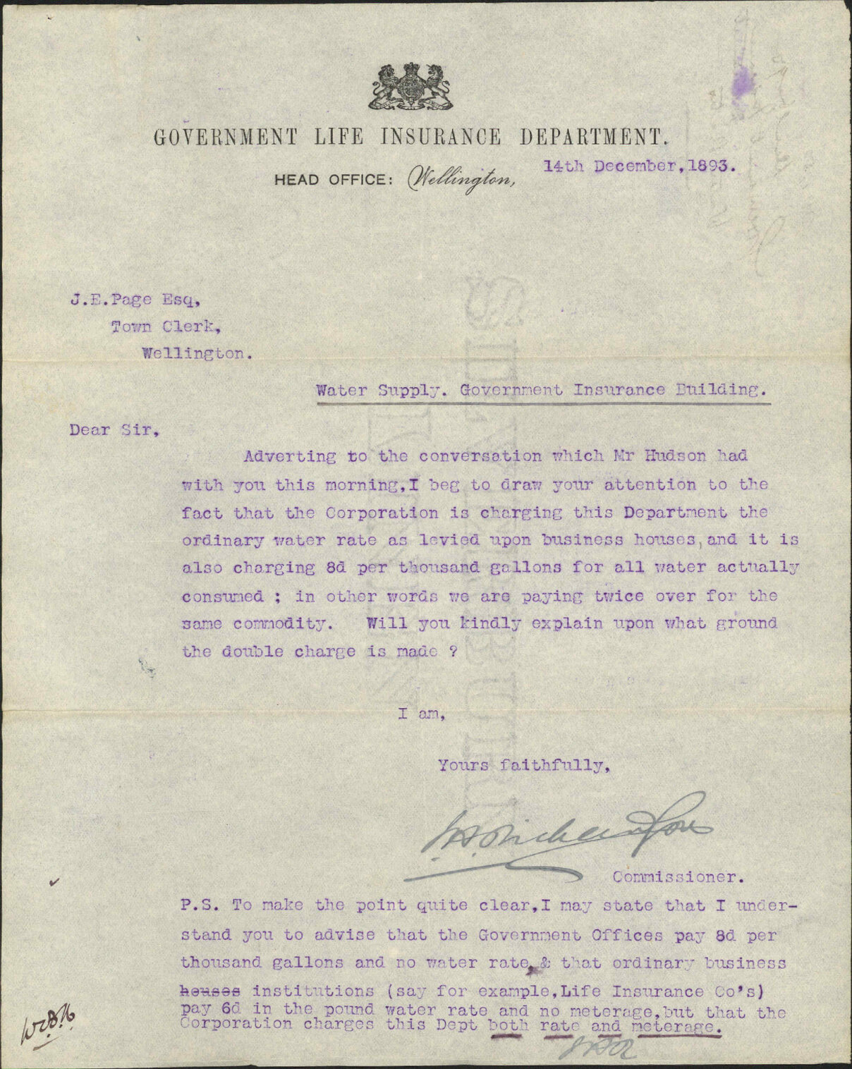 Water supply - Government Insurance Department