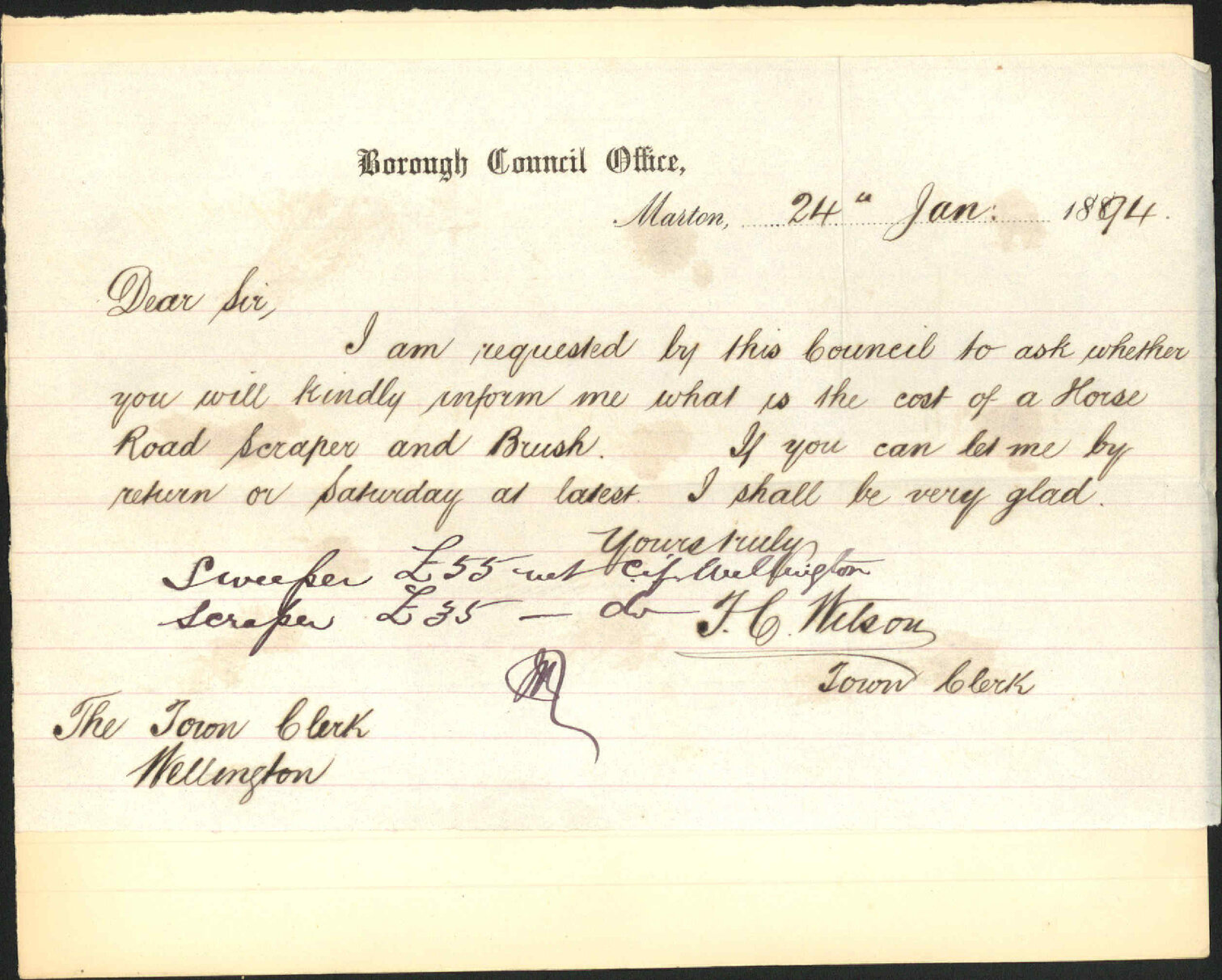 Street sweepers - Town Clerk, Marton