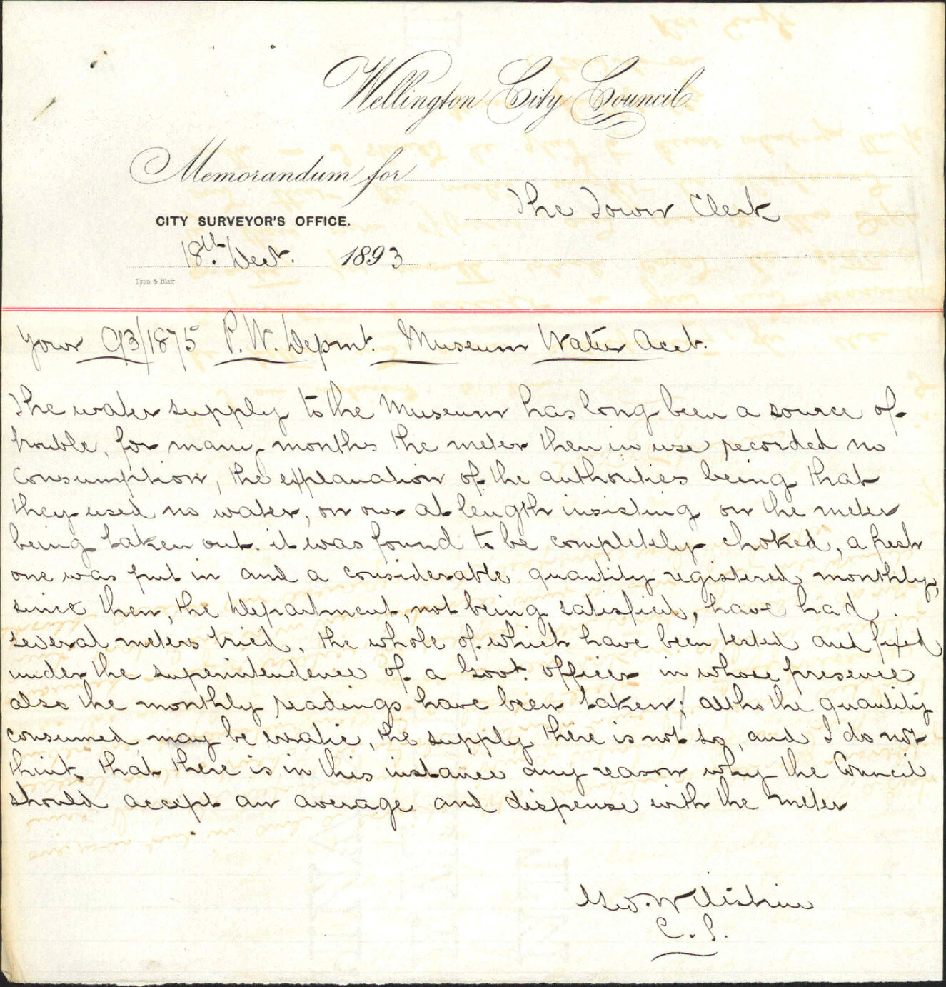 Museum water account - Resident Engineer, Public Works Department