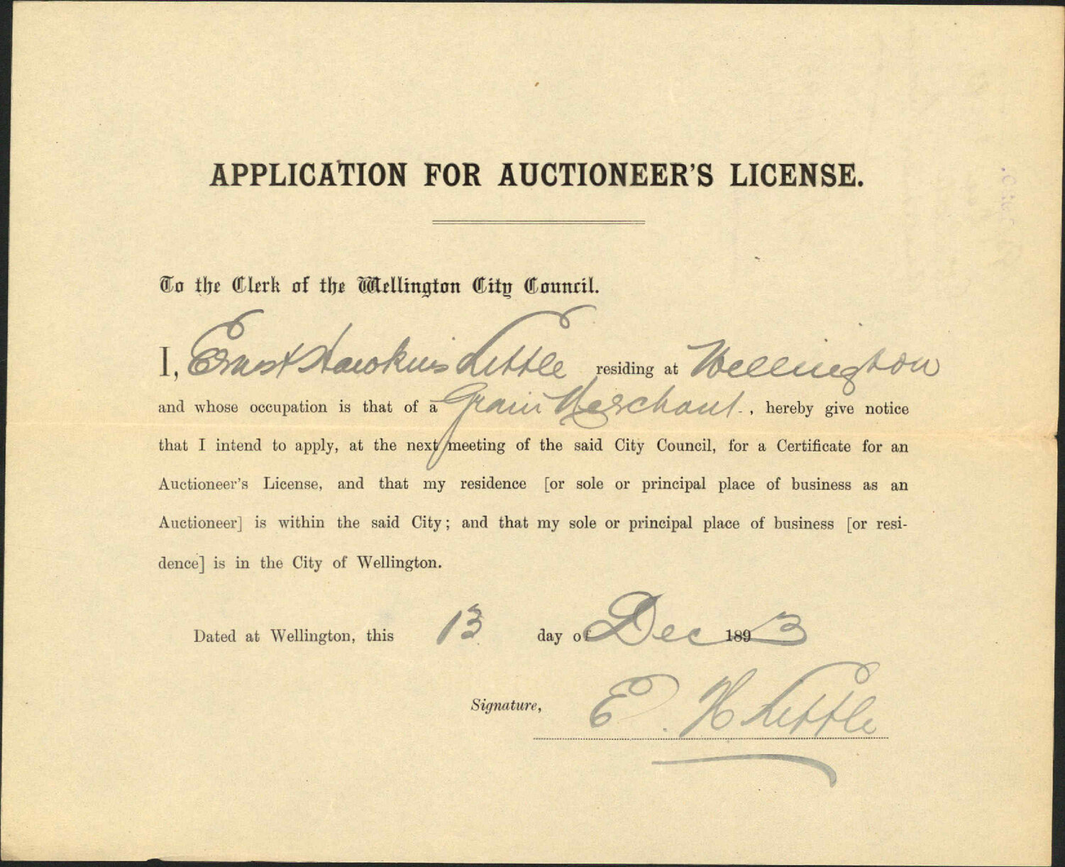 Auctioneer's license - E H Little