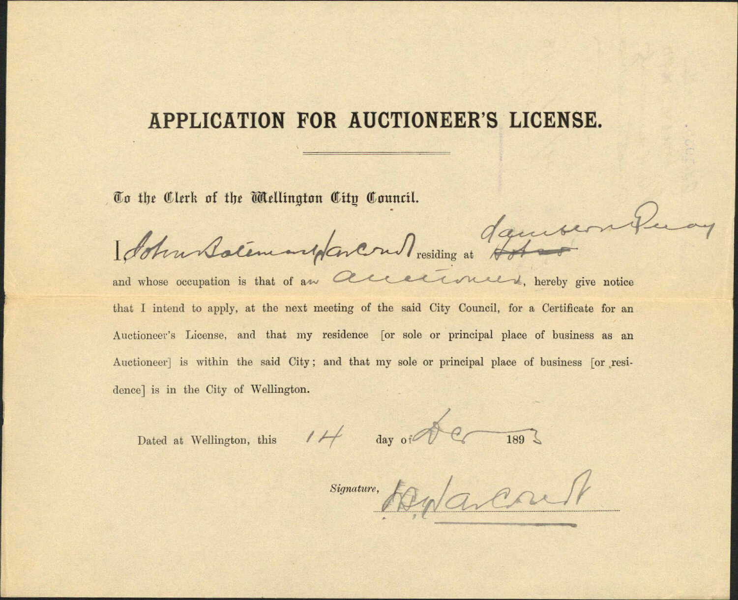 Auctioneer's license - J B Harcourt