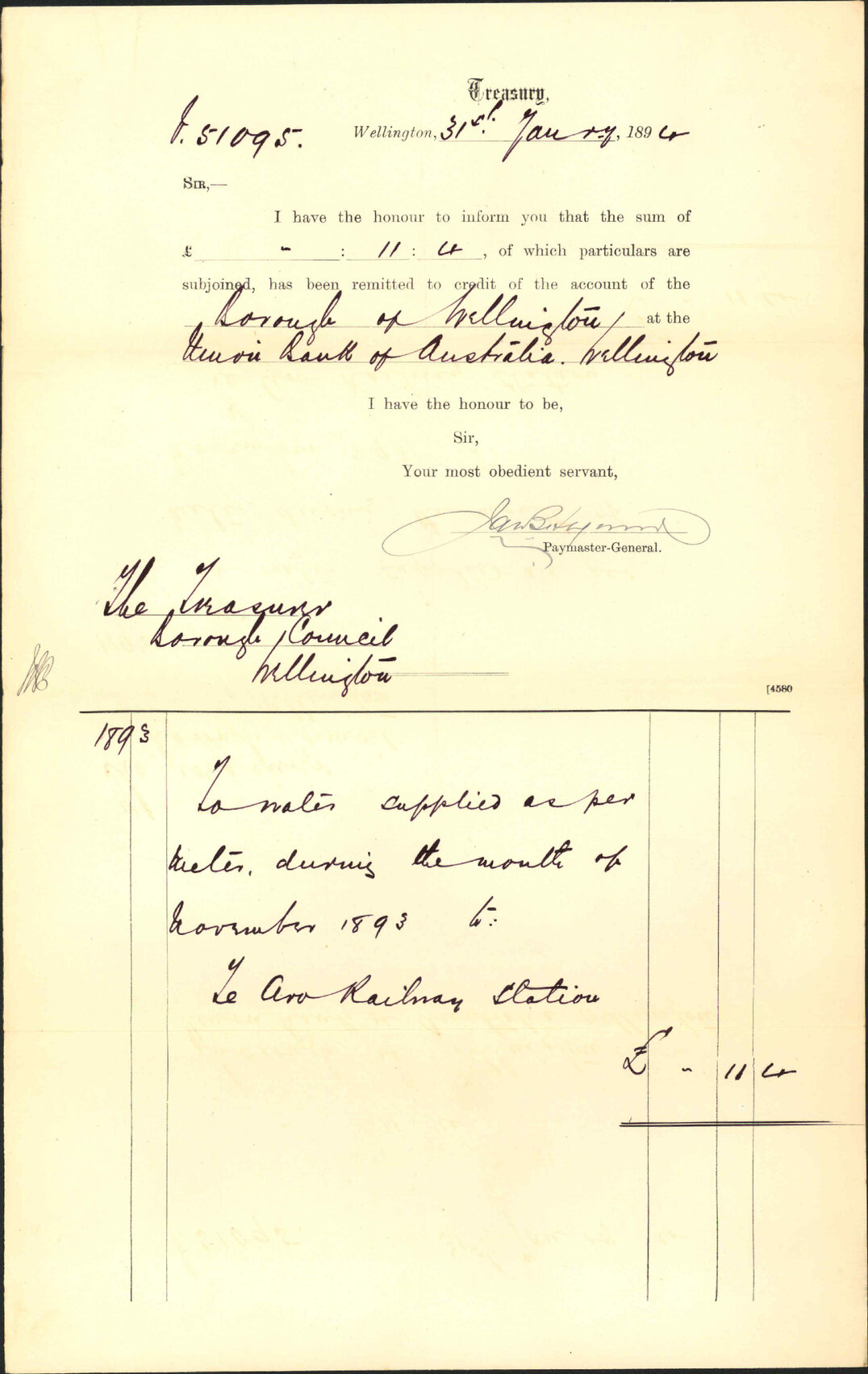 Advising payment of accounts - Treasury