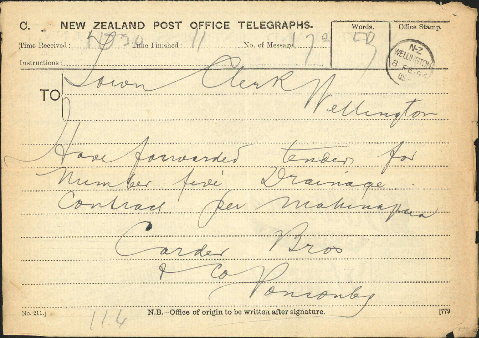Tender for pipes - Carder Bros, Auckland