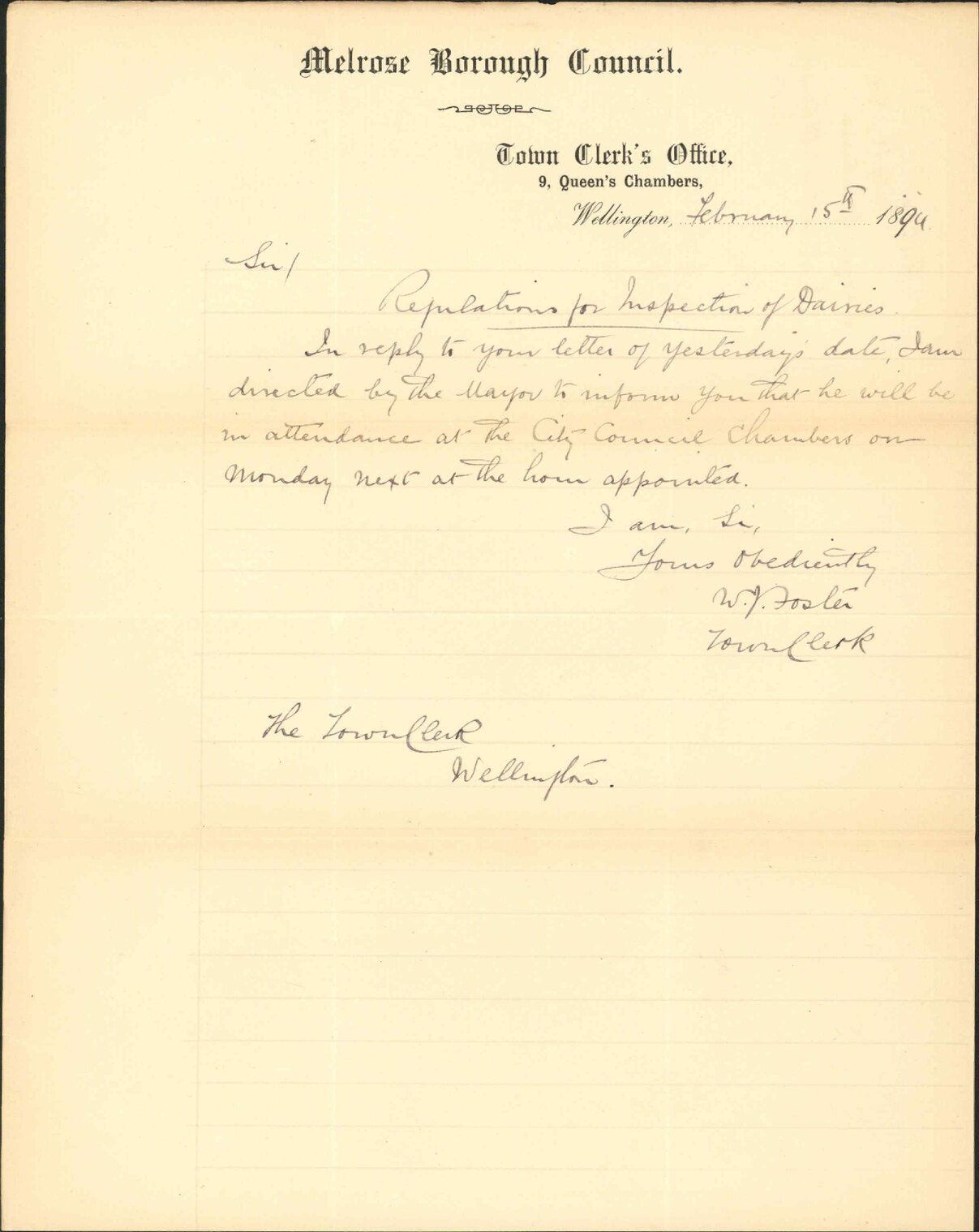 Inspection of dairies - Mayor of Melrose