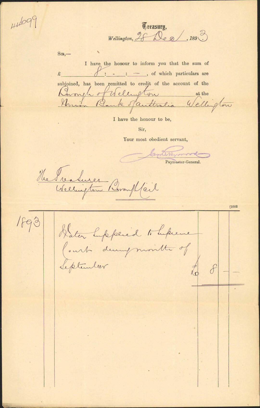 Advising payment of accounts - Treasury