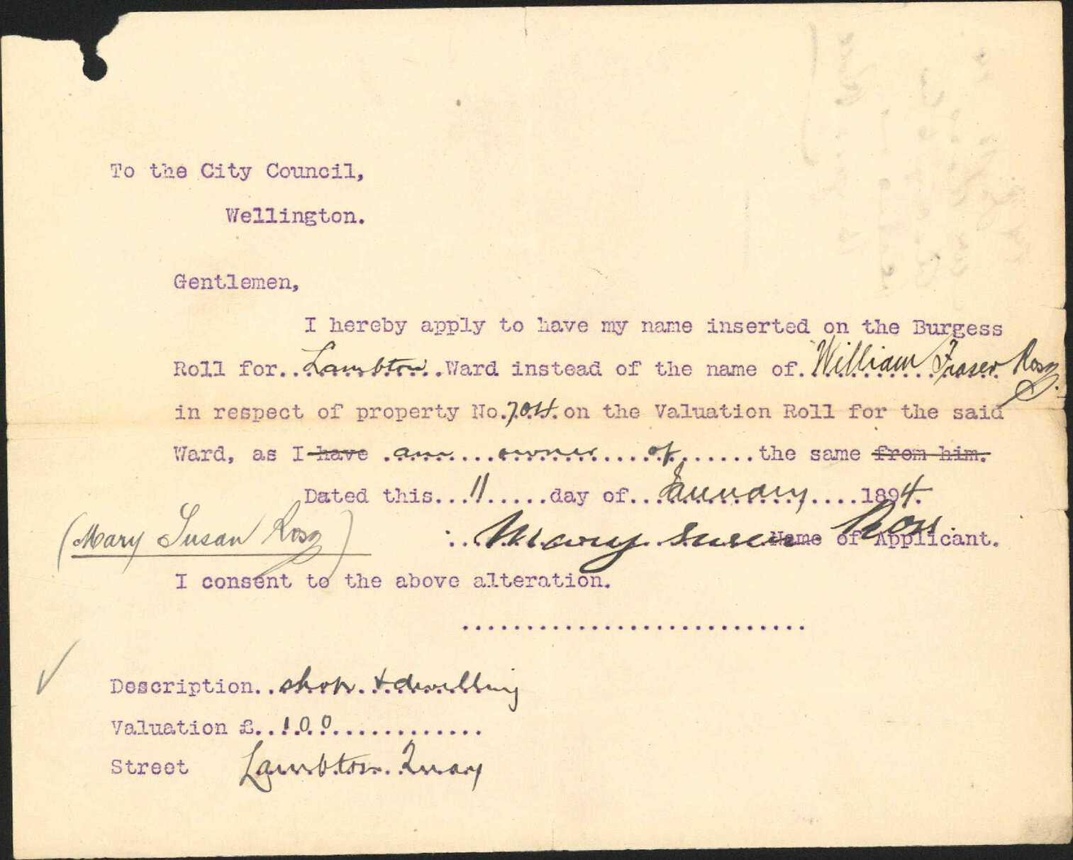 Asking to be placed on the Burgess Roll - William Fraser Ross