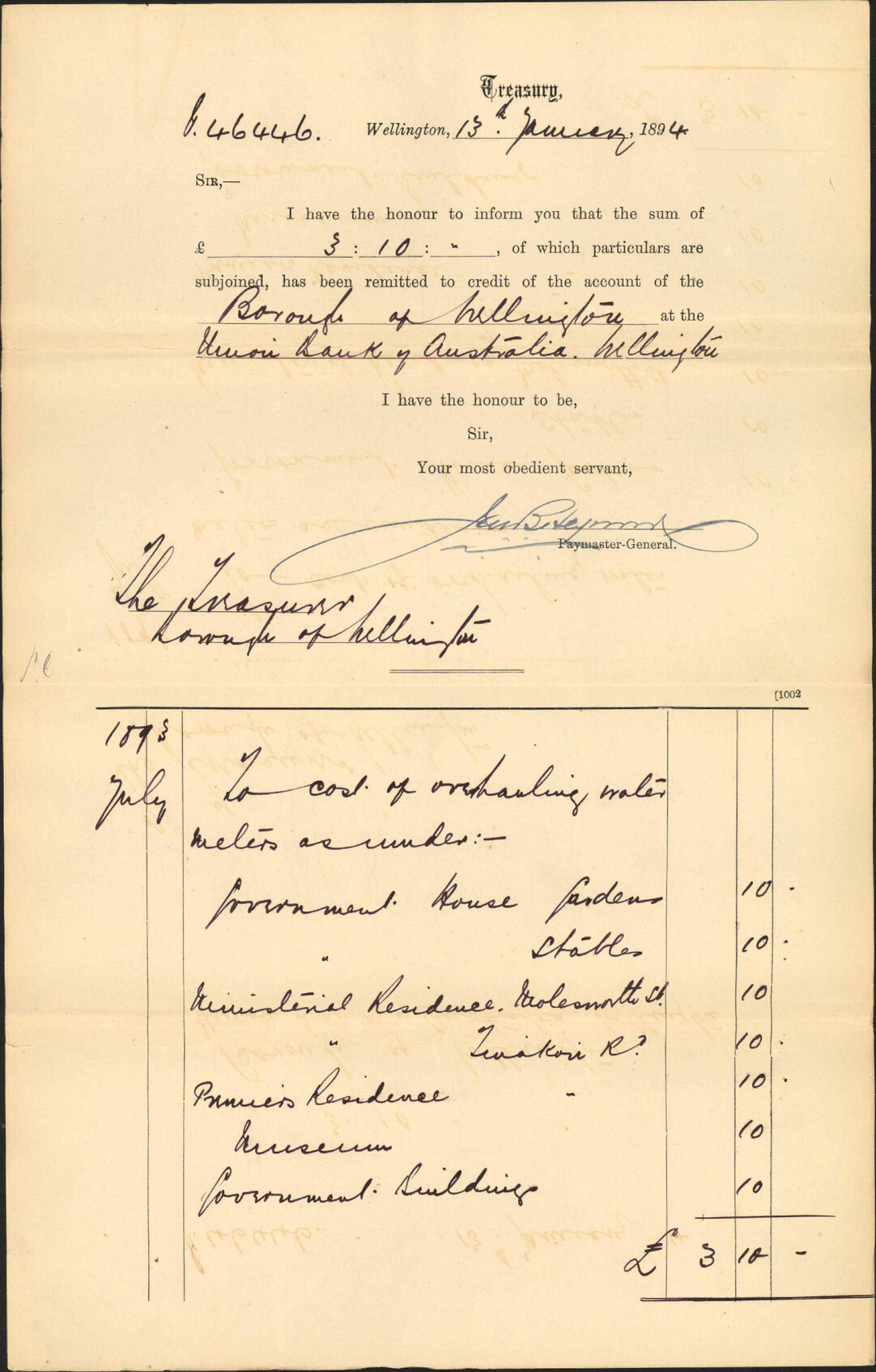 Advising payment of accounts - Treasury