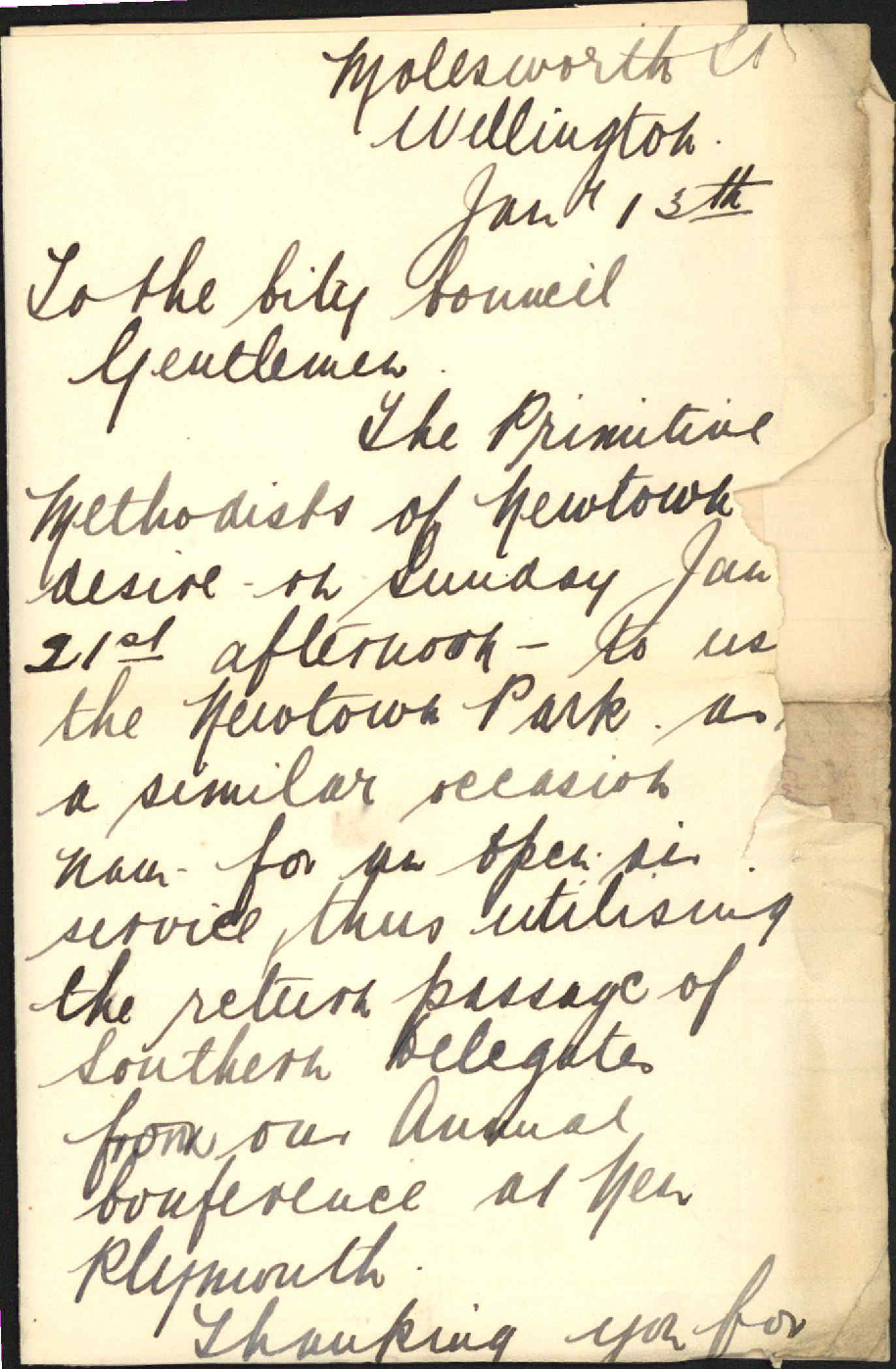 Use of Newtown Park on the 21st - Rev. S Barnett