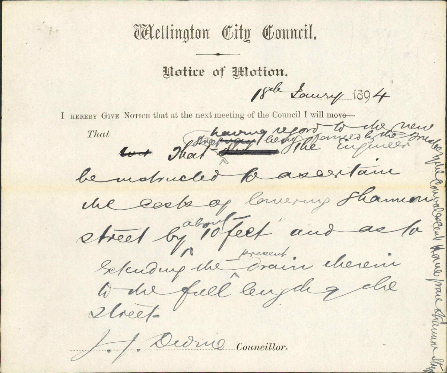 Notice of motion regarding Shannon Street - Councillor Devine