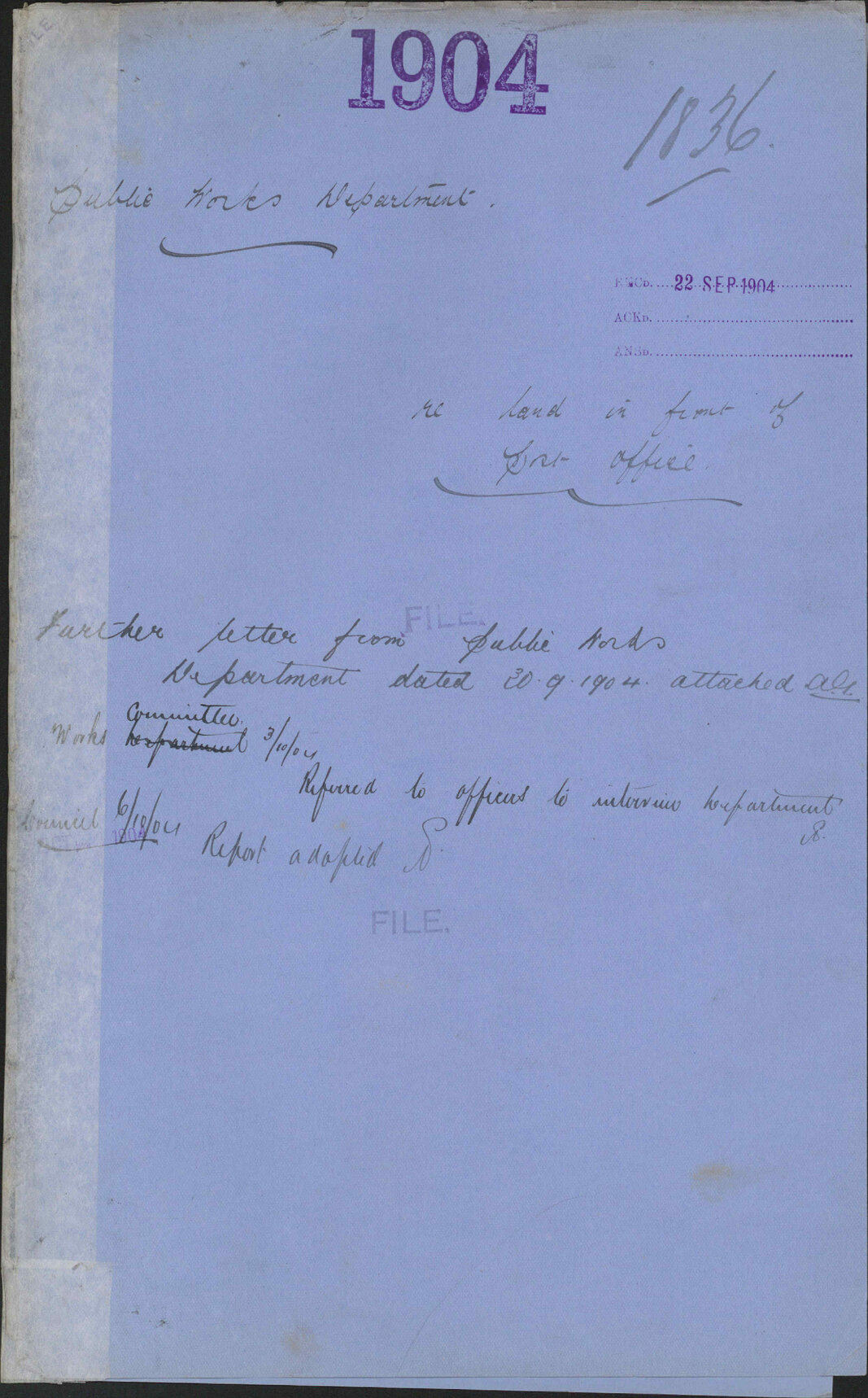 Re land in front of Post Office - Public Works Department