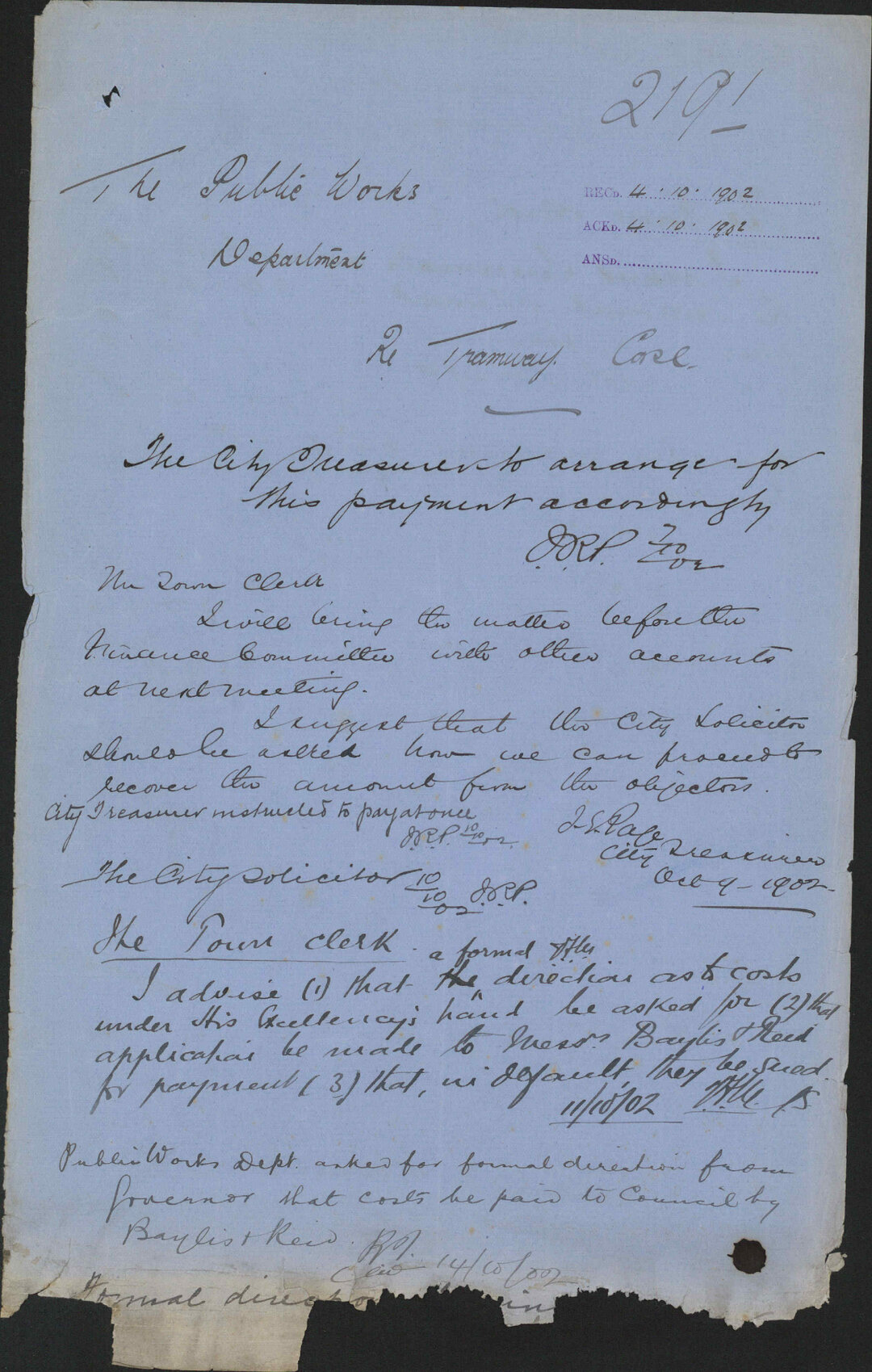 Re tramway case, Public Works Department