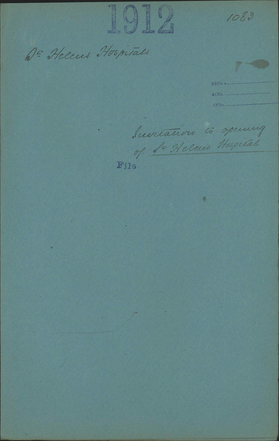Invitation to opening of St Helens Hospital - St Helens Hospital