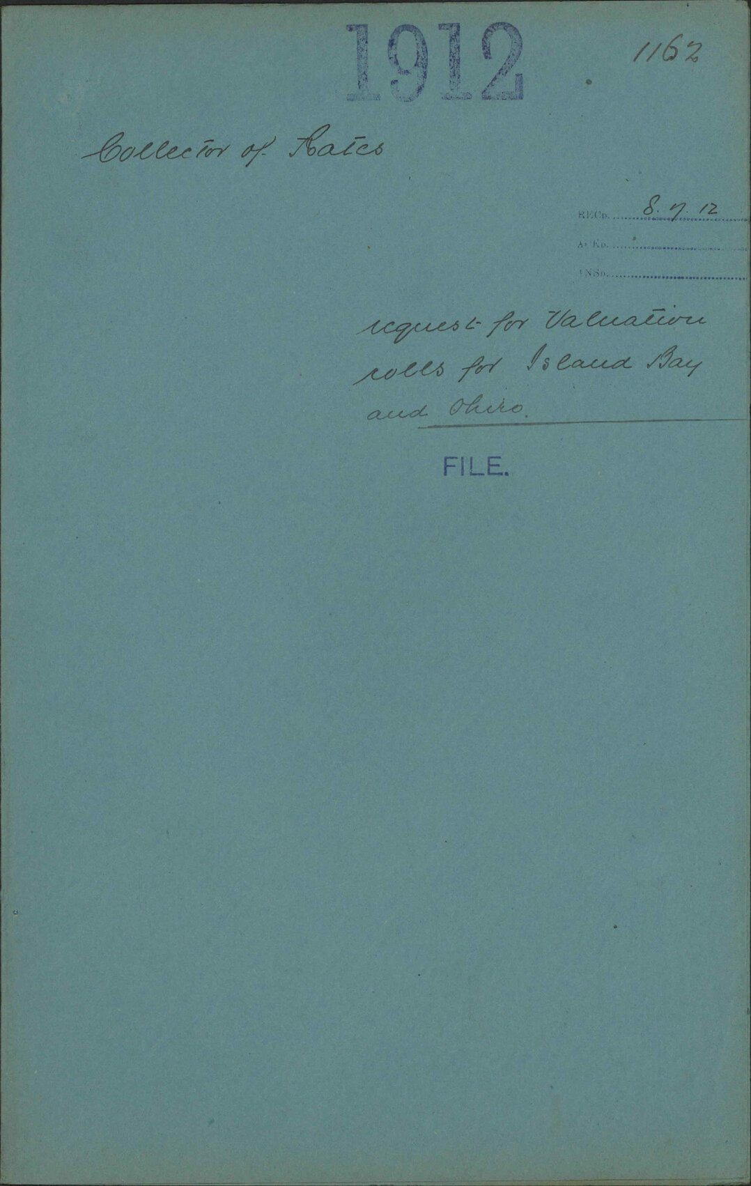 Request for valuation rolls for Island Bay and Ohiro - Collector of Rates