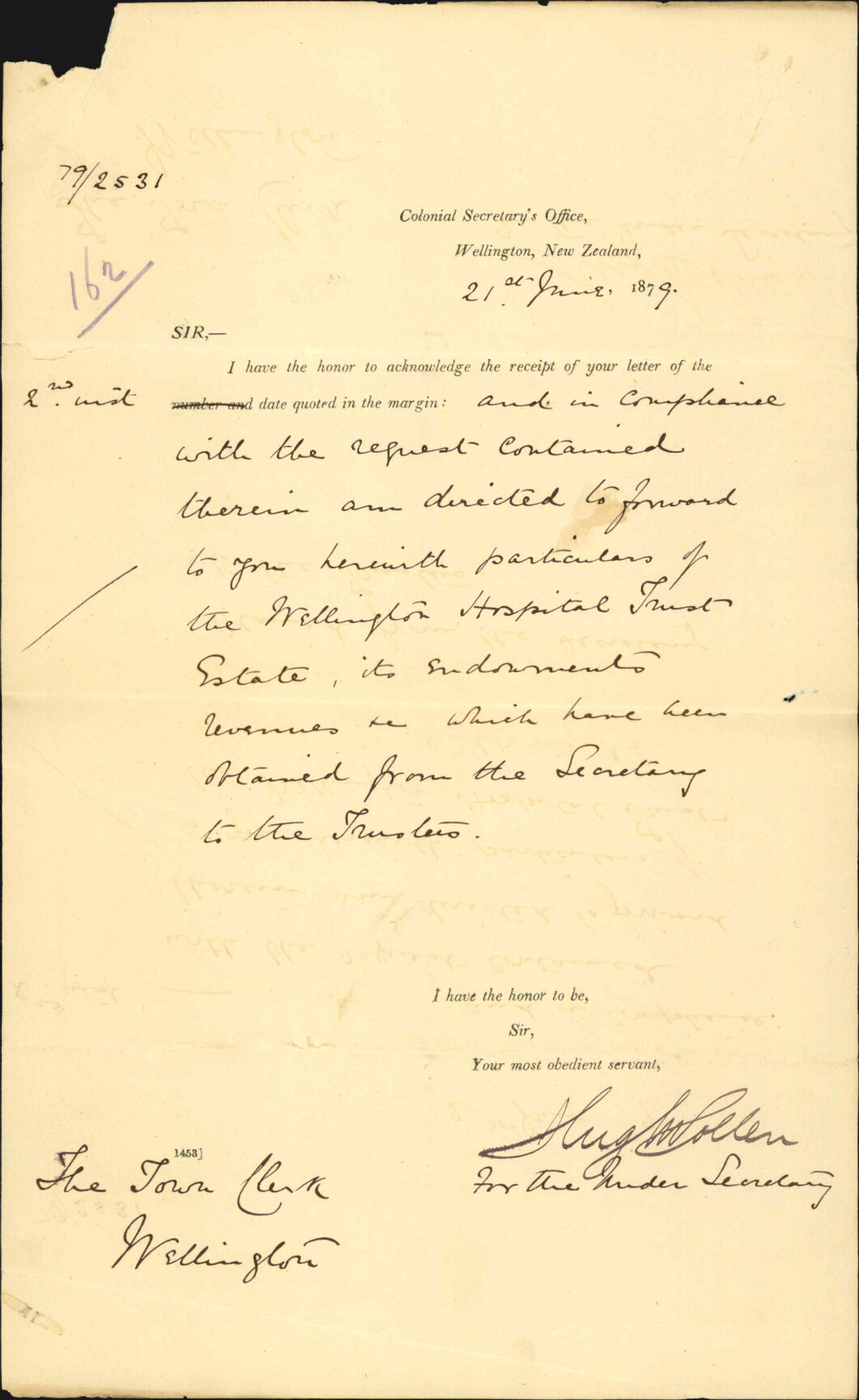 Re particulars of the Wellington Hospital Trust - Colonial Secretary's Office