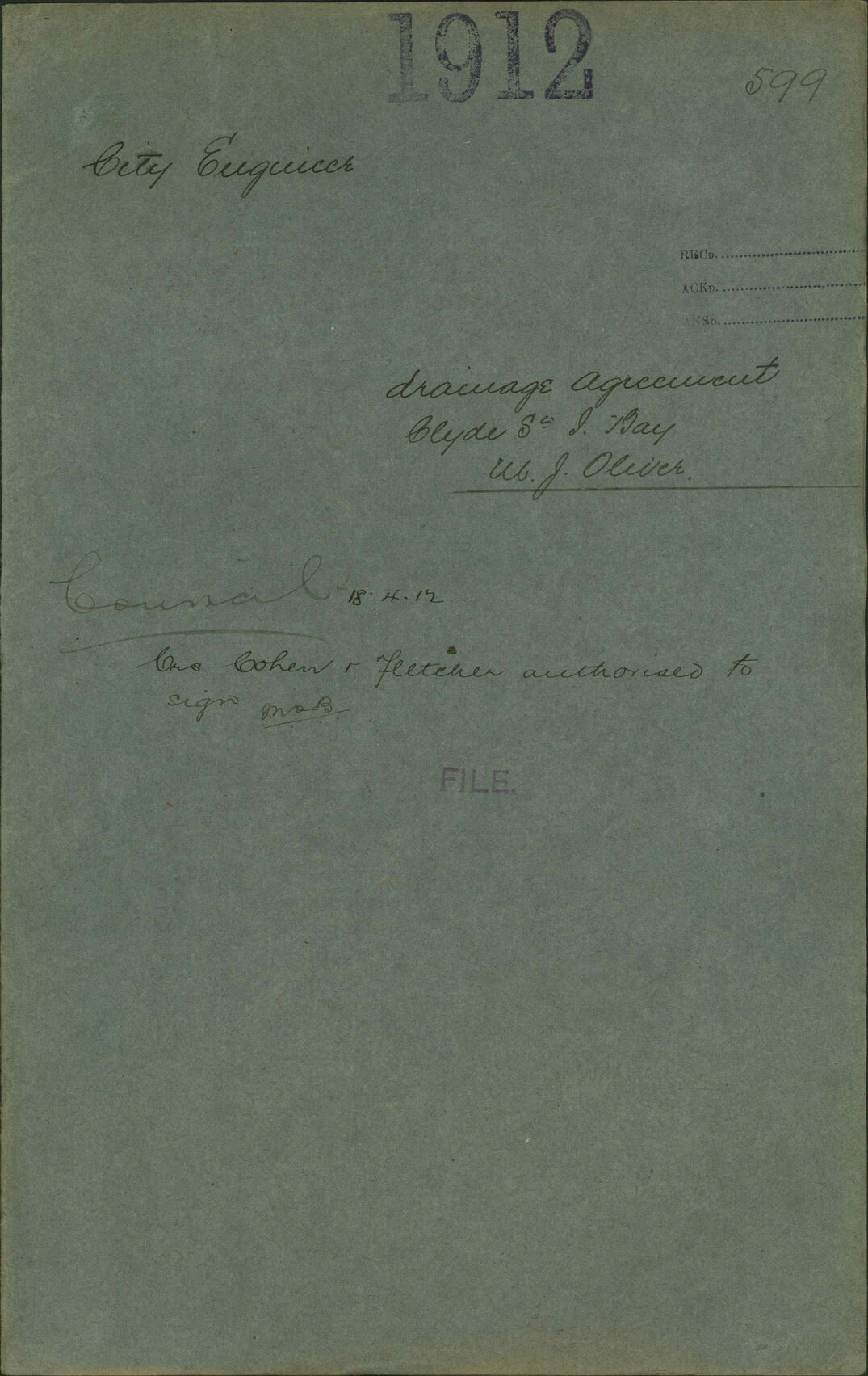 Drainage agreement, Clyde Street, Island Bay, M J Oliver - City Engineer