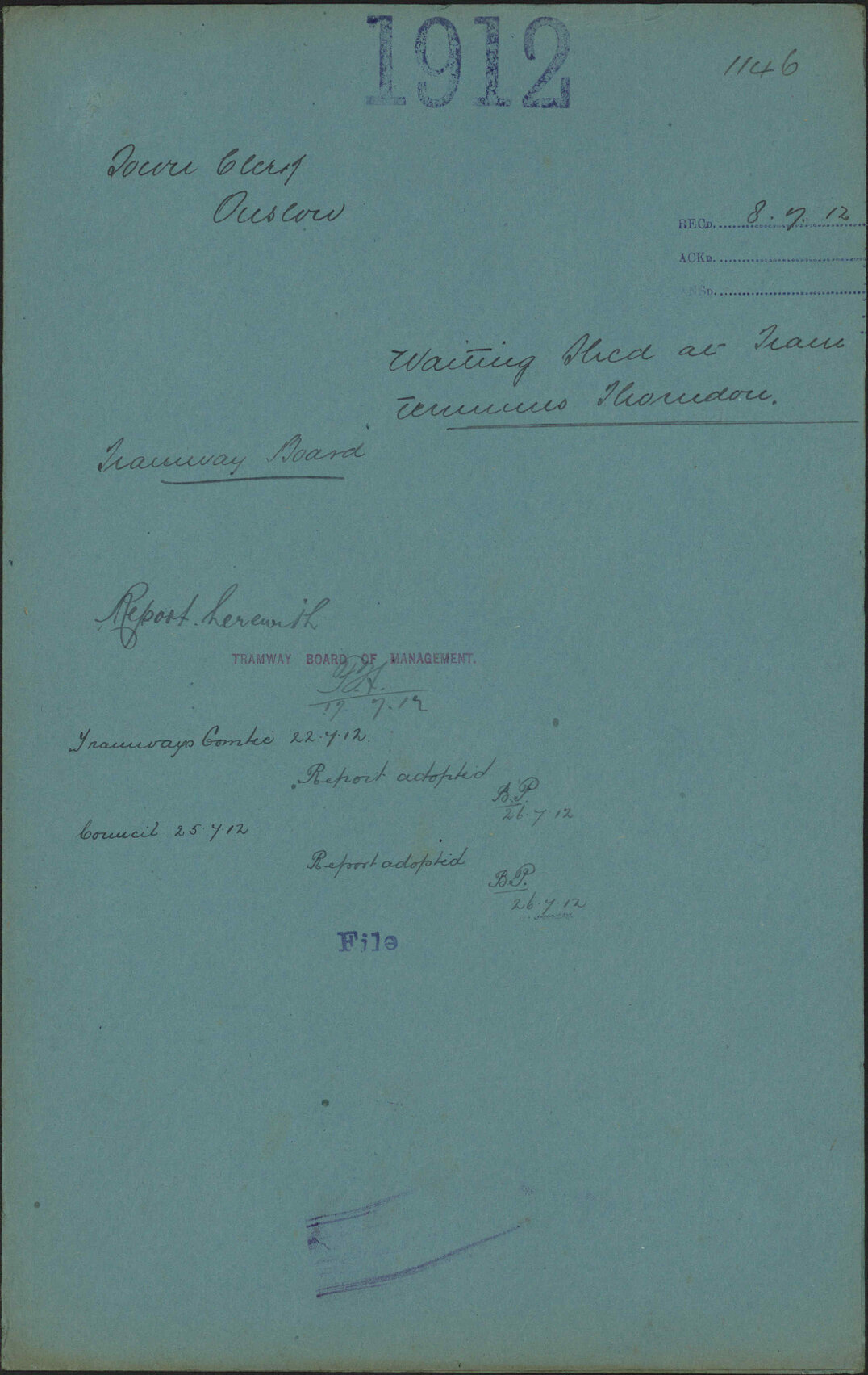 Waiting shed at tram terminus, Thorndon - Town Clerk, Onslow