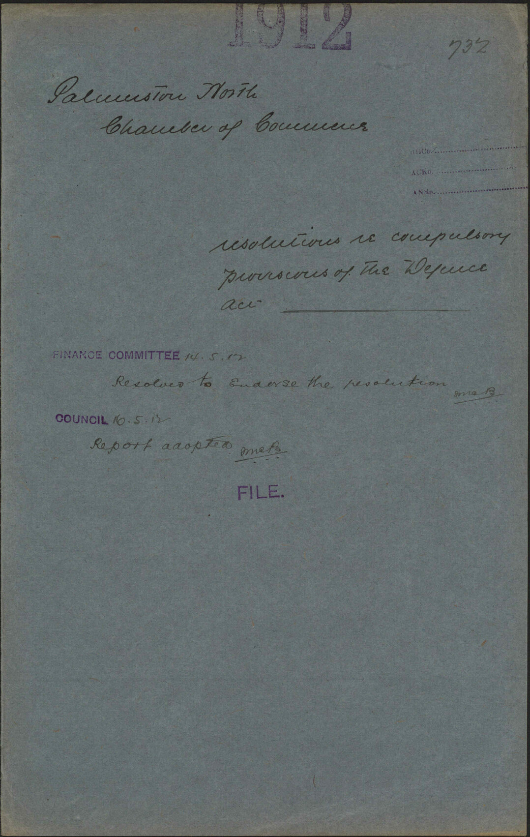 Resolution re compulsory provisions of the Defence Act - Palmerston North Chamber of Commerce
