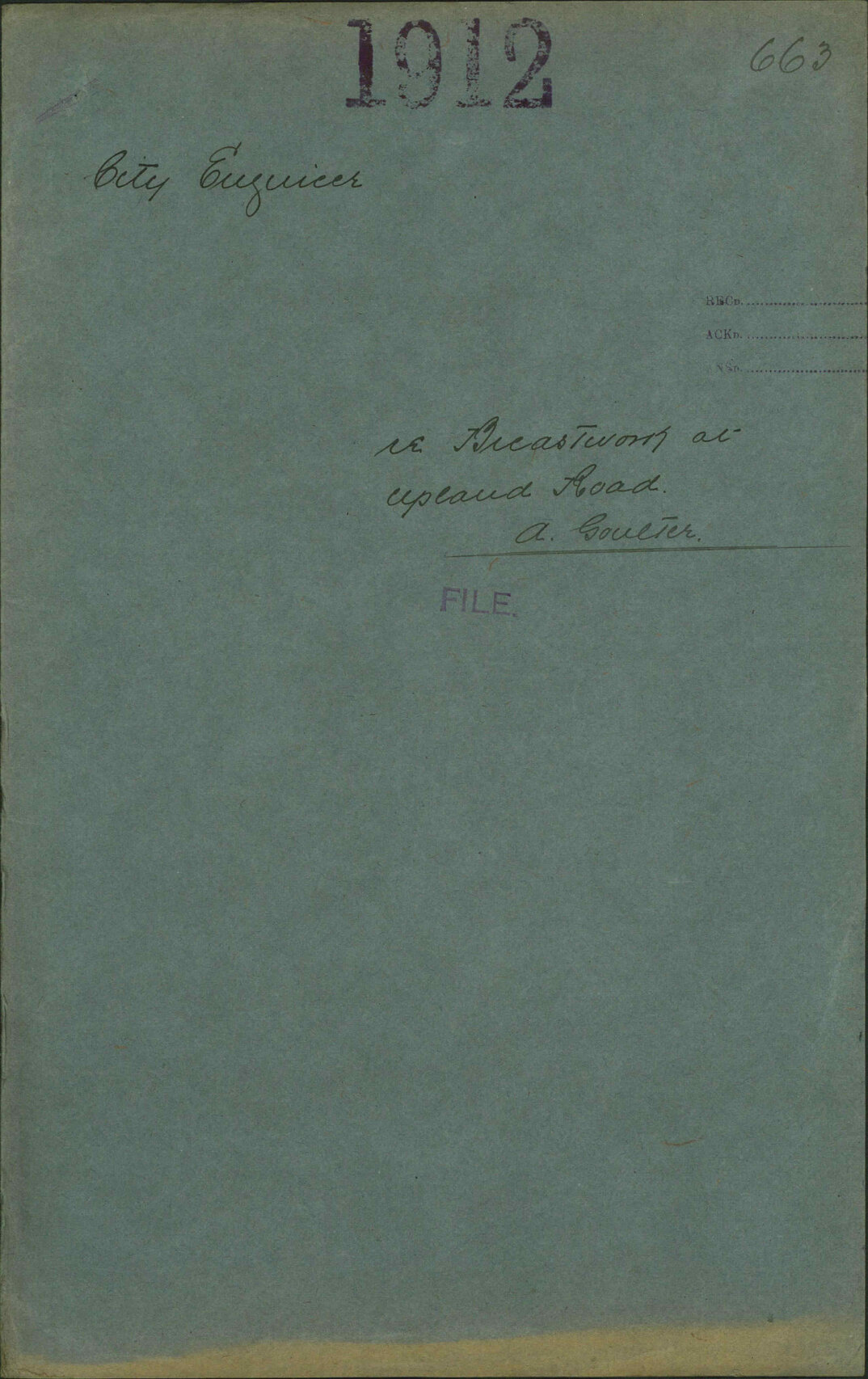Re breastwork at Upland Road, A Goulter - City Engineer