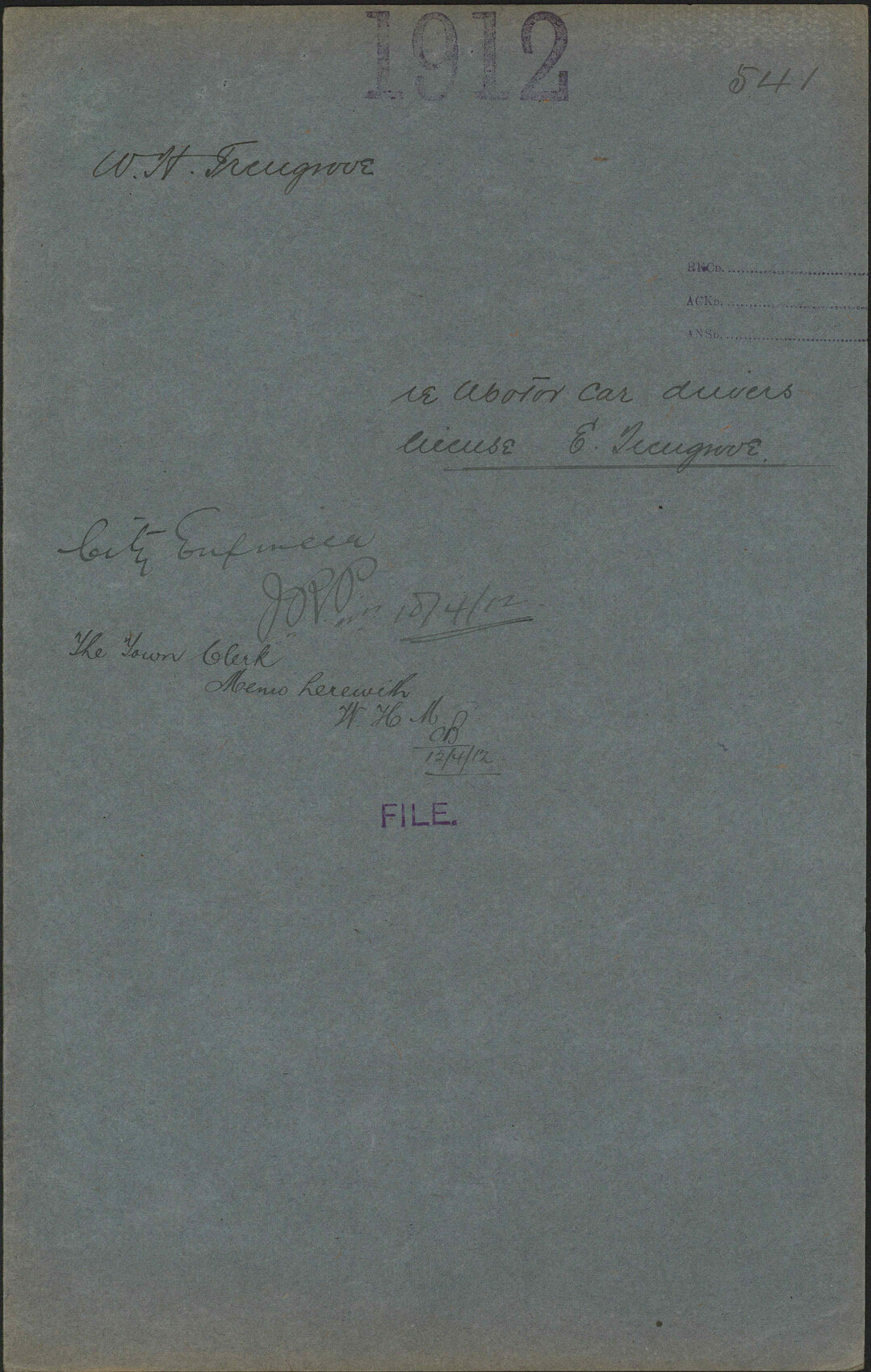 Re motor car drivers license, E Trengrove - W H Trengrove