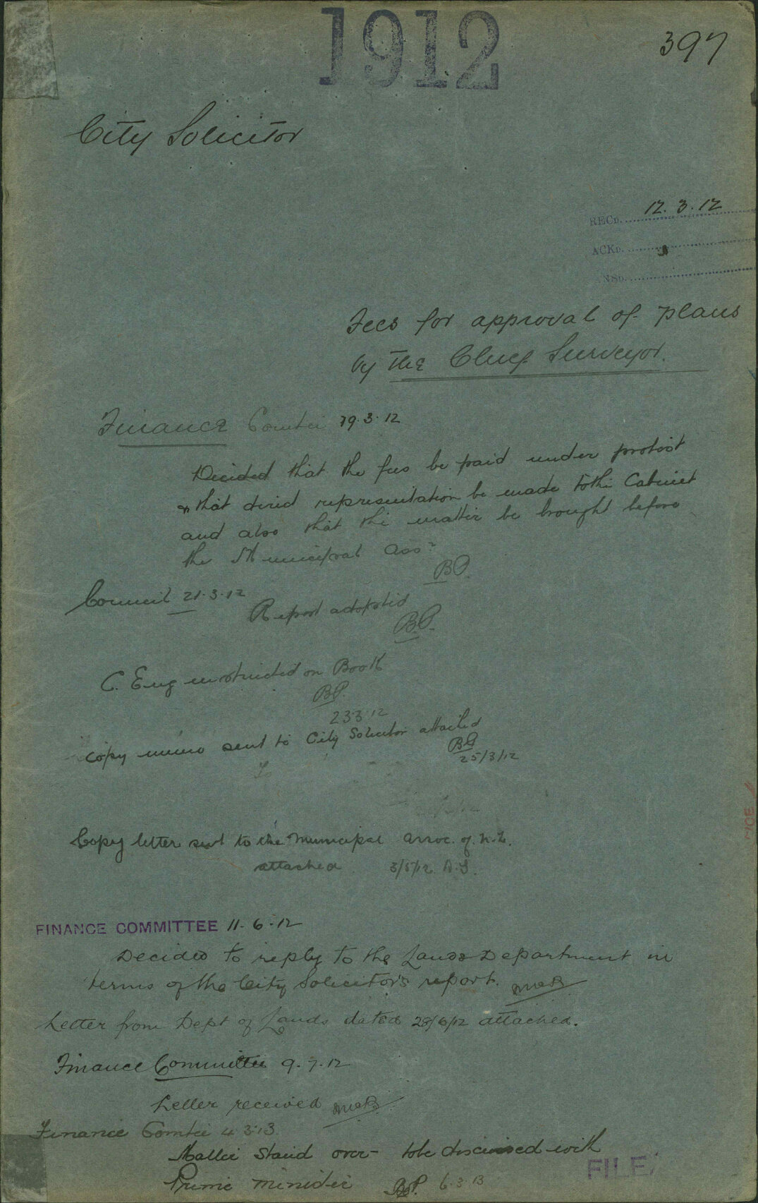 Fees for approval of plans by the Chief Surveyor - City Solicitor
