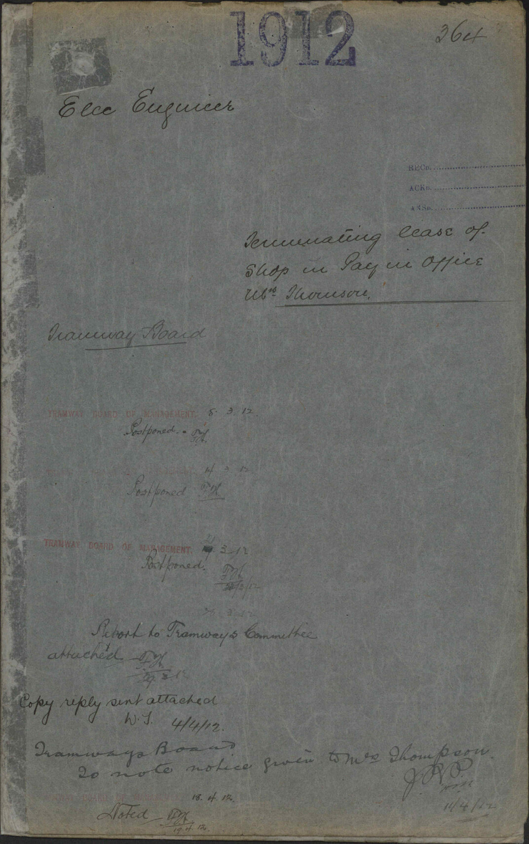 Terminating lease of shop in Pay-in Office, Mrs Thomson - Electrical Engineer