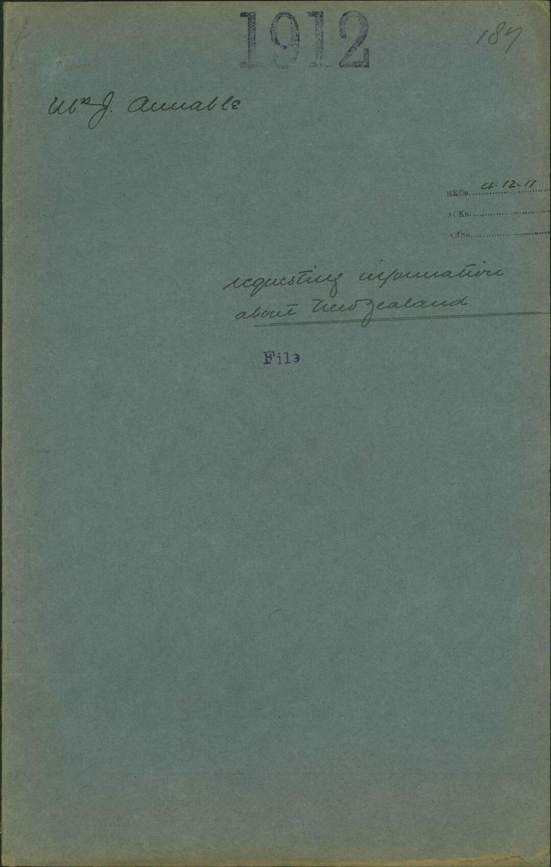 Requesting information about New Zealand - Mrs Joseph Annable