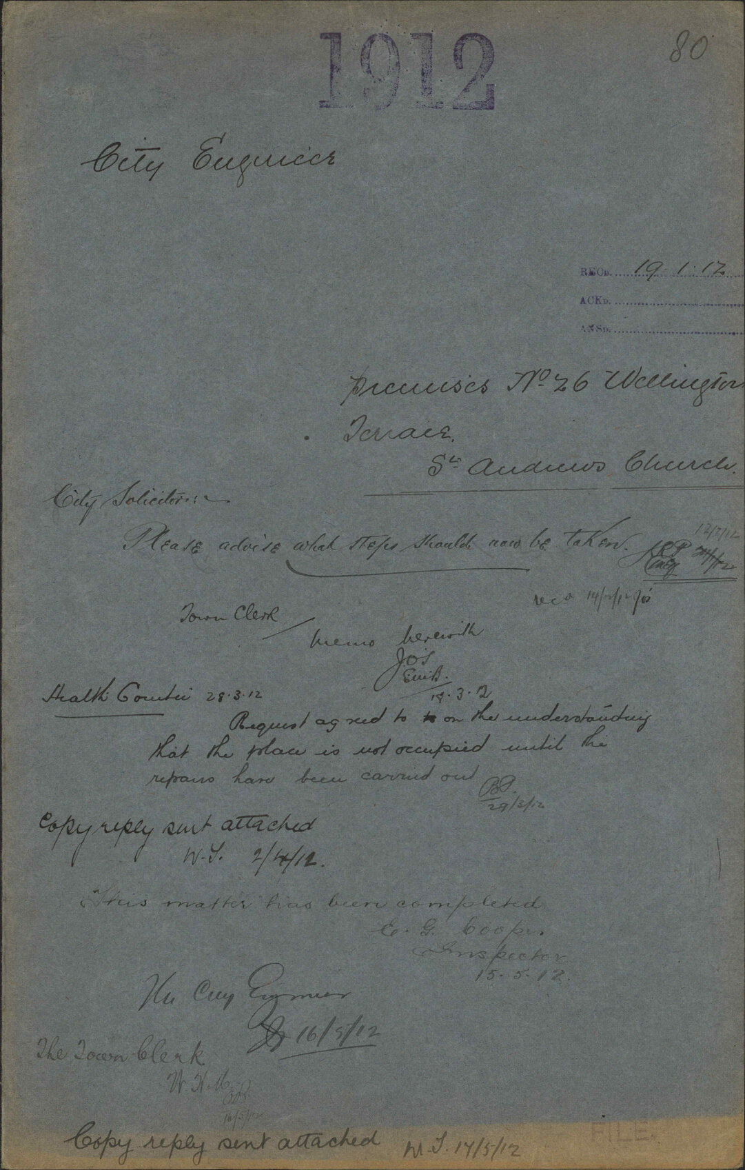 Premises, 26 Wellington Terrace, St Andrew's Church - City Engineer