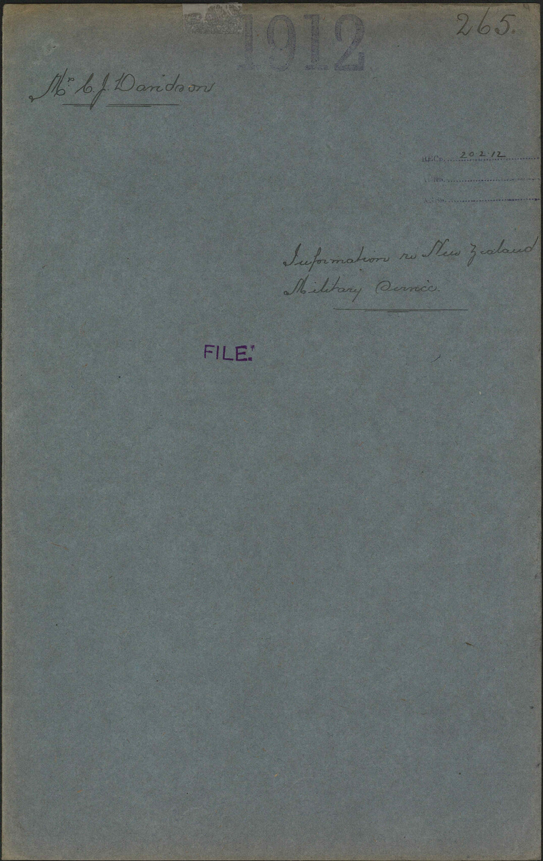 Information re New Zealand Military Service - Mrs C J Davidson