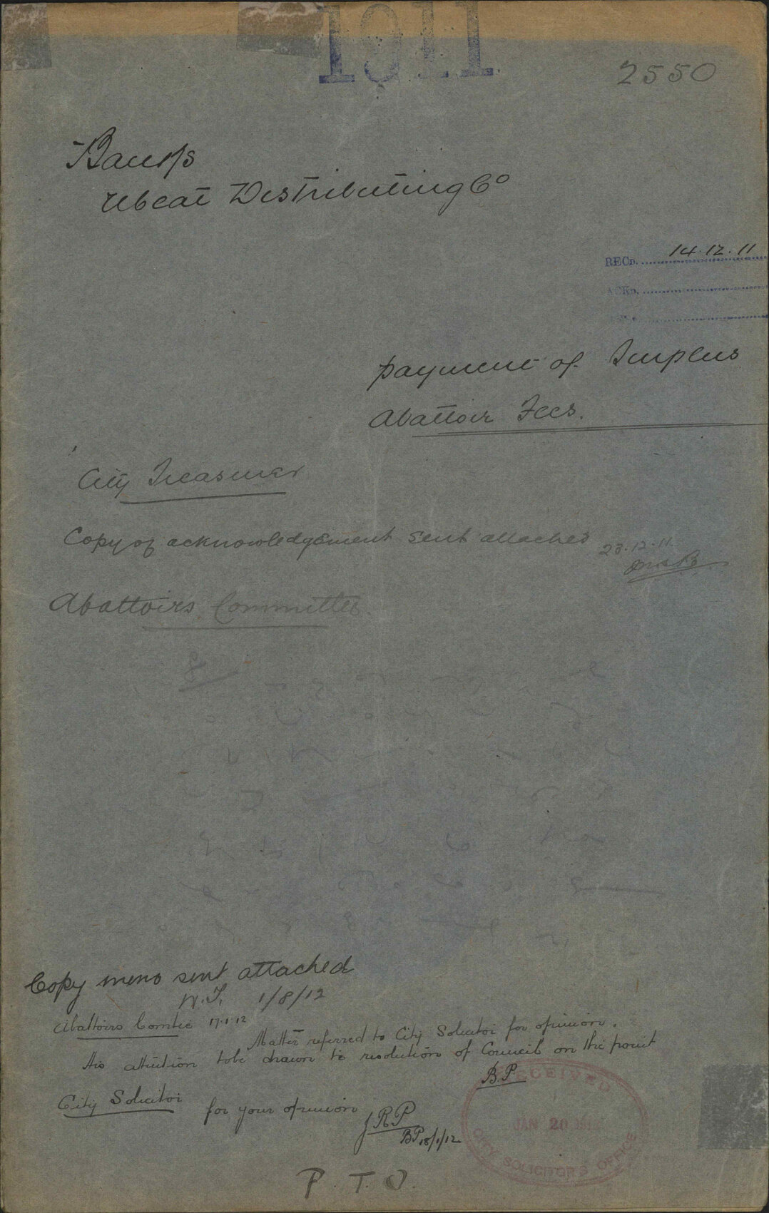 Payment of Surplus Abattoir Fees - Banks Meat Distributing Co