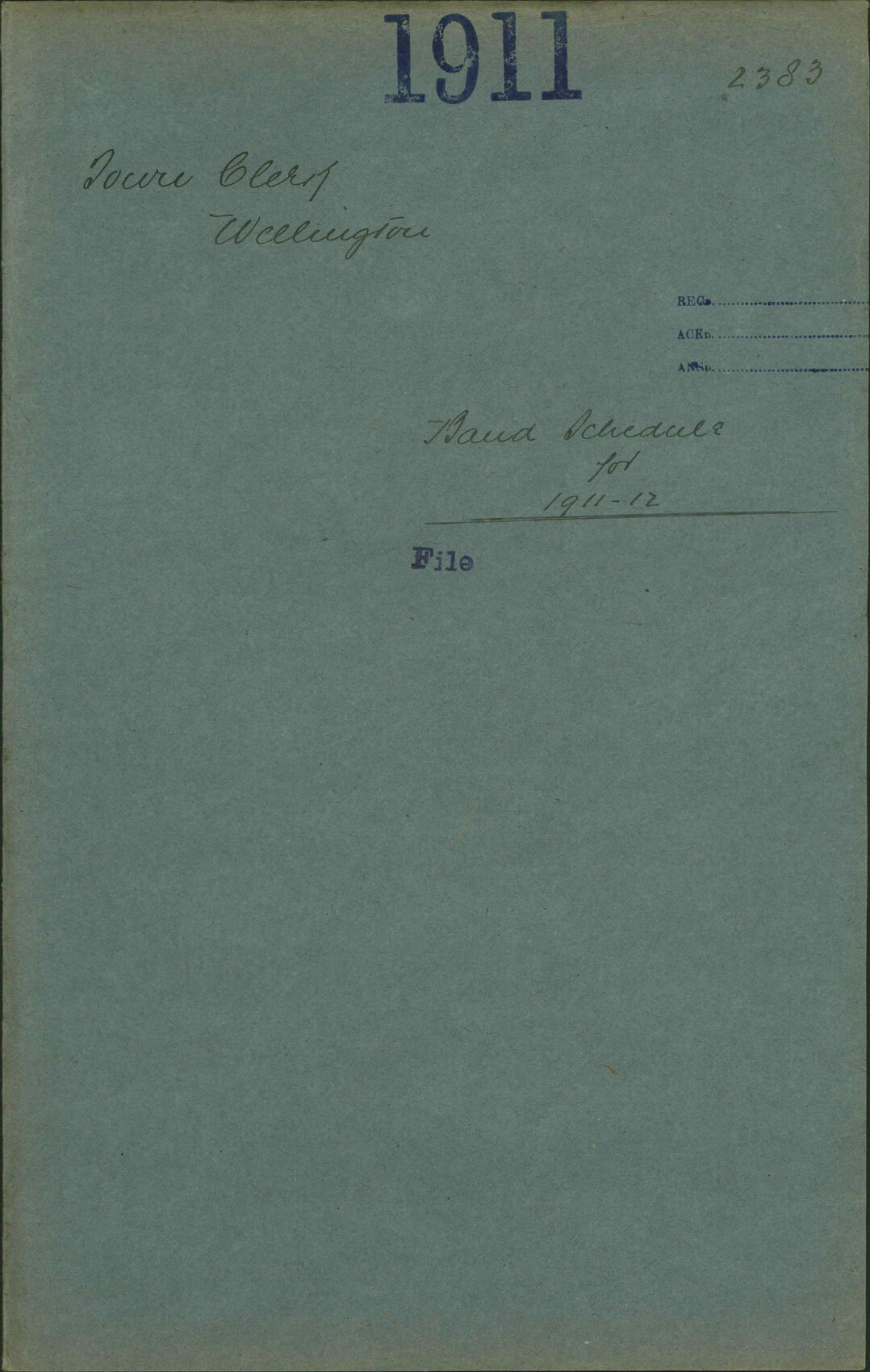 Band schedule for 1911-12 - Town Clerk, Wellington