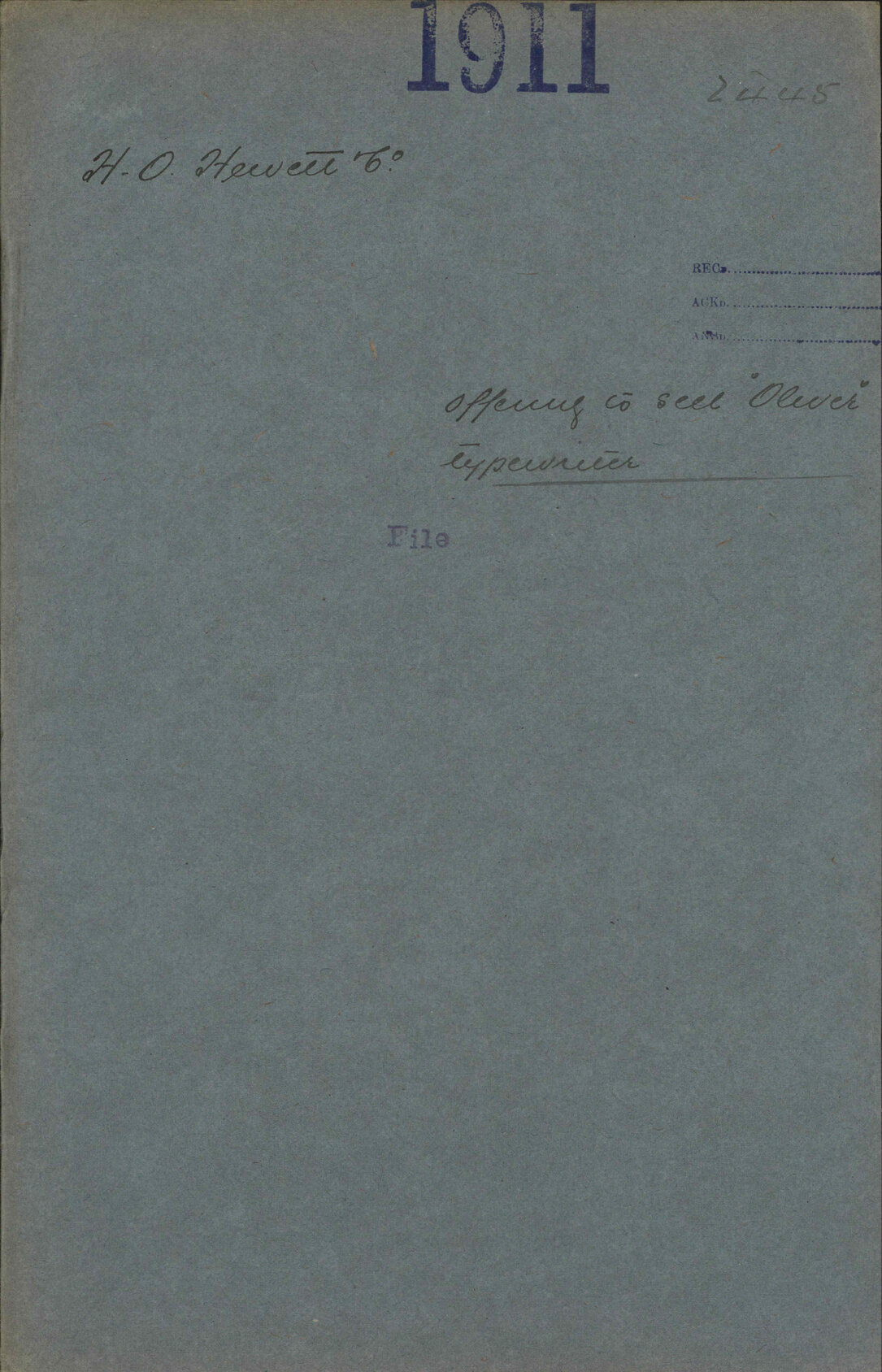 Offering to sell 'Oliver' typewriter - H O Hewett and Co